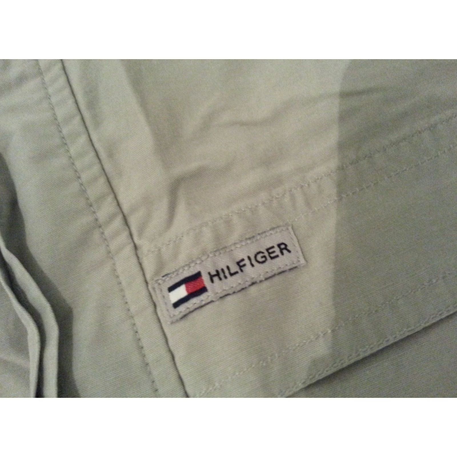 Tommy Hilfiger Mens Tommy Hilfiger Shirt XL Short Sleeve Button-Front Cotton Beige Dress Shirt Size 46R - 6 Thumbnail