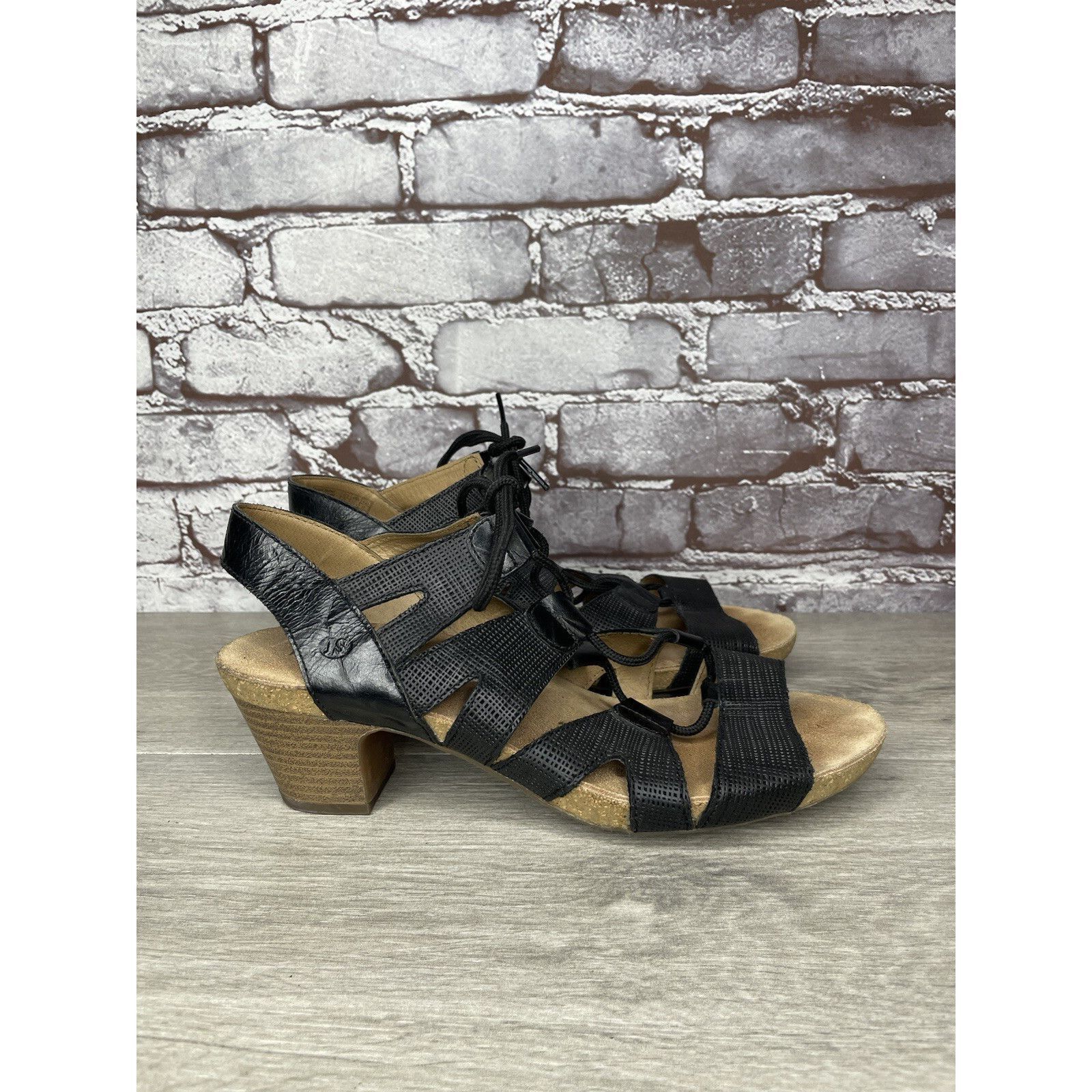 JOSEF SEIBAL Josef Seibel Ruth 29 Black Leather Casual Lace Heel Sandals Size US 9.5 / IT 39.5 - 14 Thumbnail