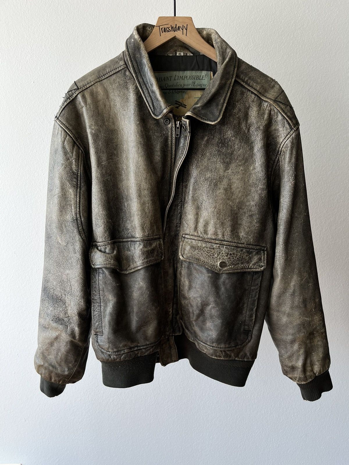 Aeropostale Vintage Aeropostale Green Military Leather Jacket Size US S / EU 44-46 / 1 - 2 Thumbnail