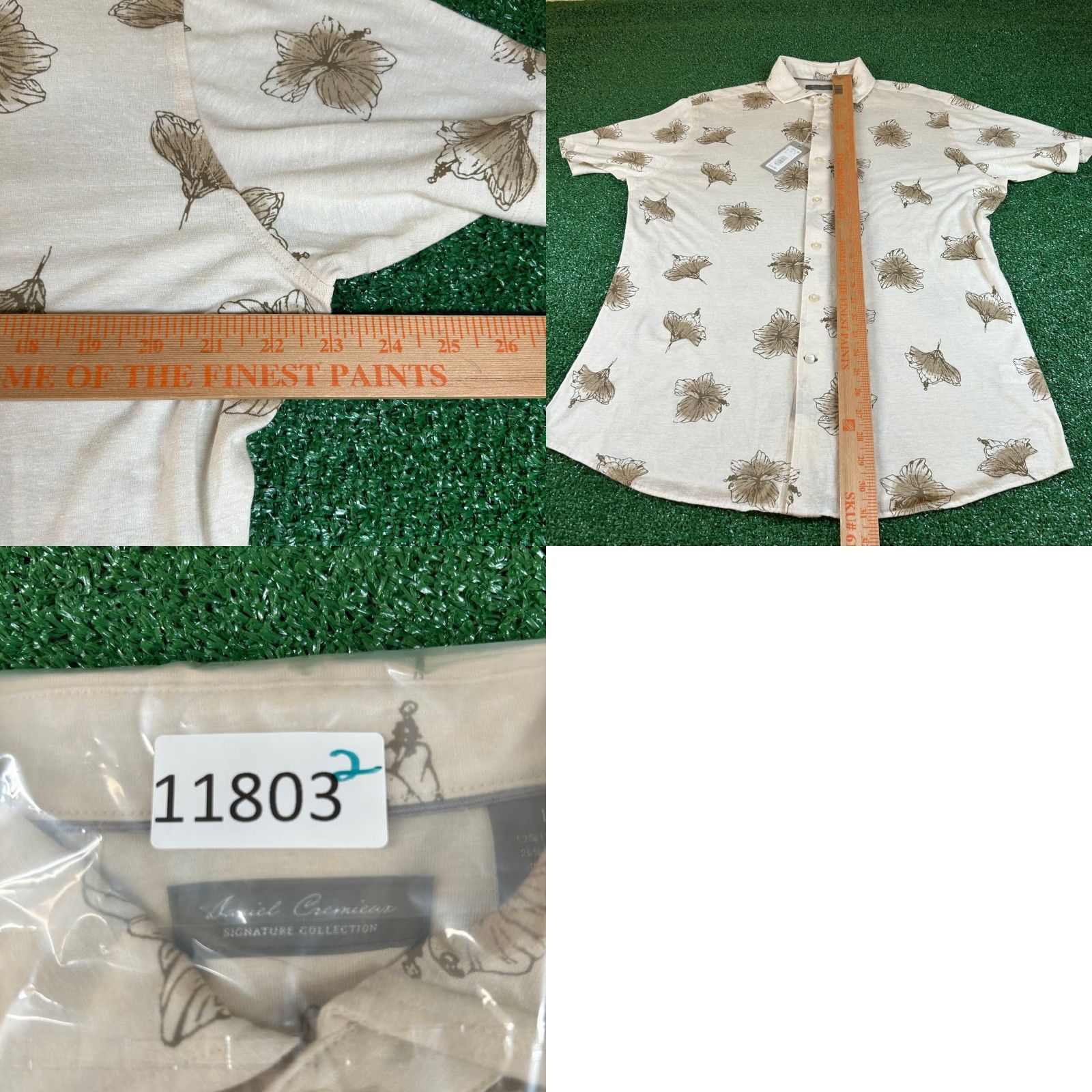 Cremieux Daniel Cremieux Floral Button-Up Shirt Short Sleeve Linen Blend Mens Large NWT Beige Size US L / EU 52-54 / 3 - 8 Thumbnail