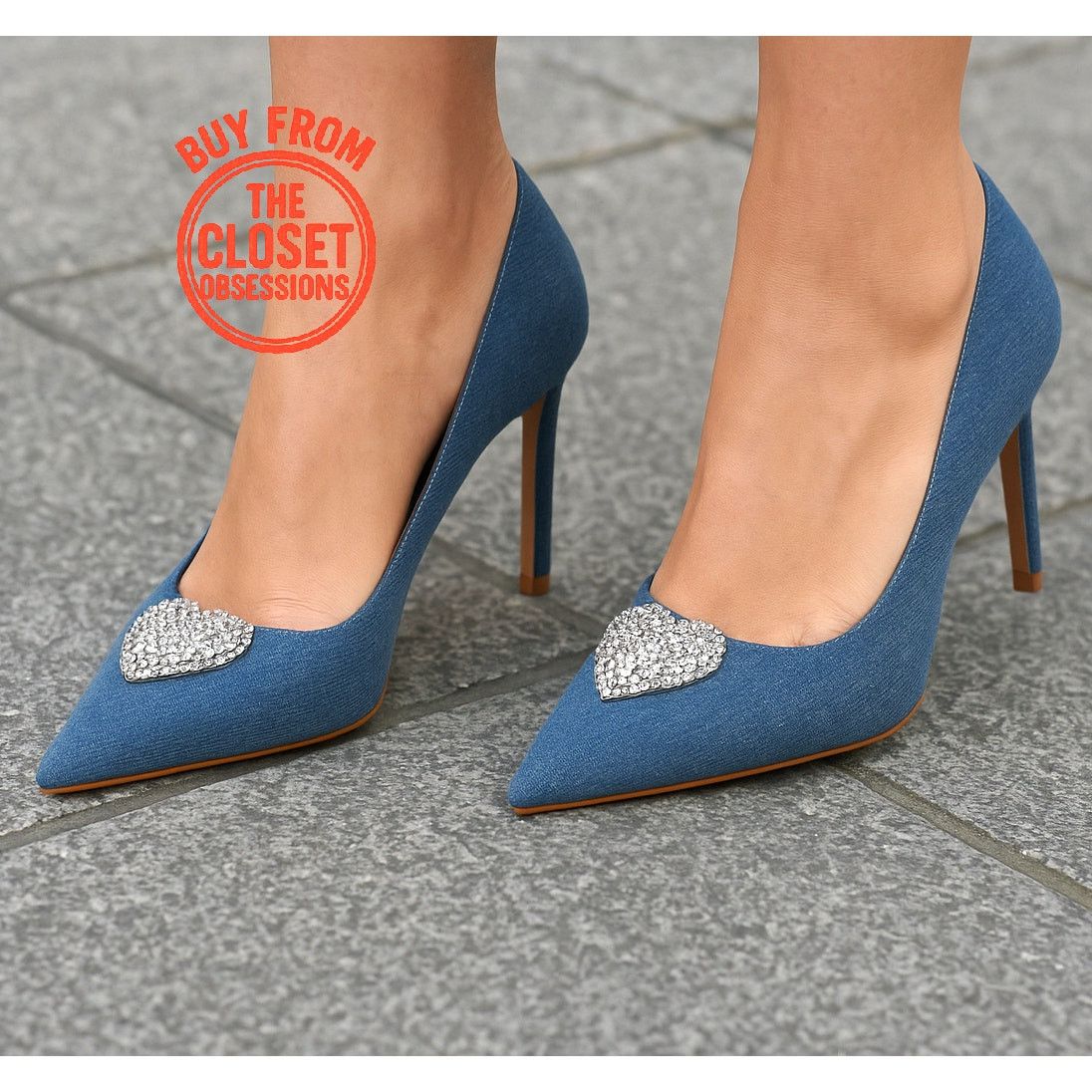 Mango MANGO Rhinestone Denim Heels NWT Size US 7.5 / IT 37.5 - 3 Thumbnail