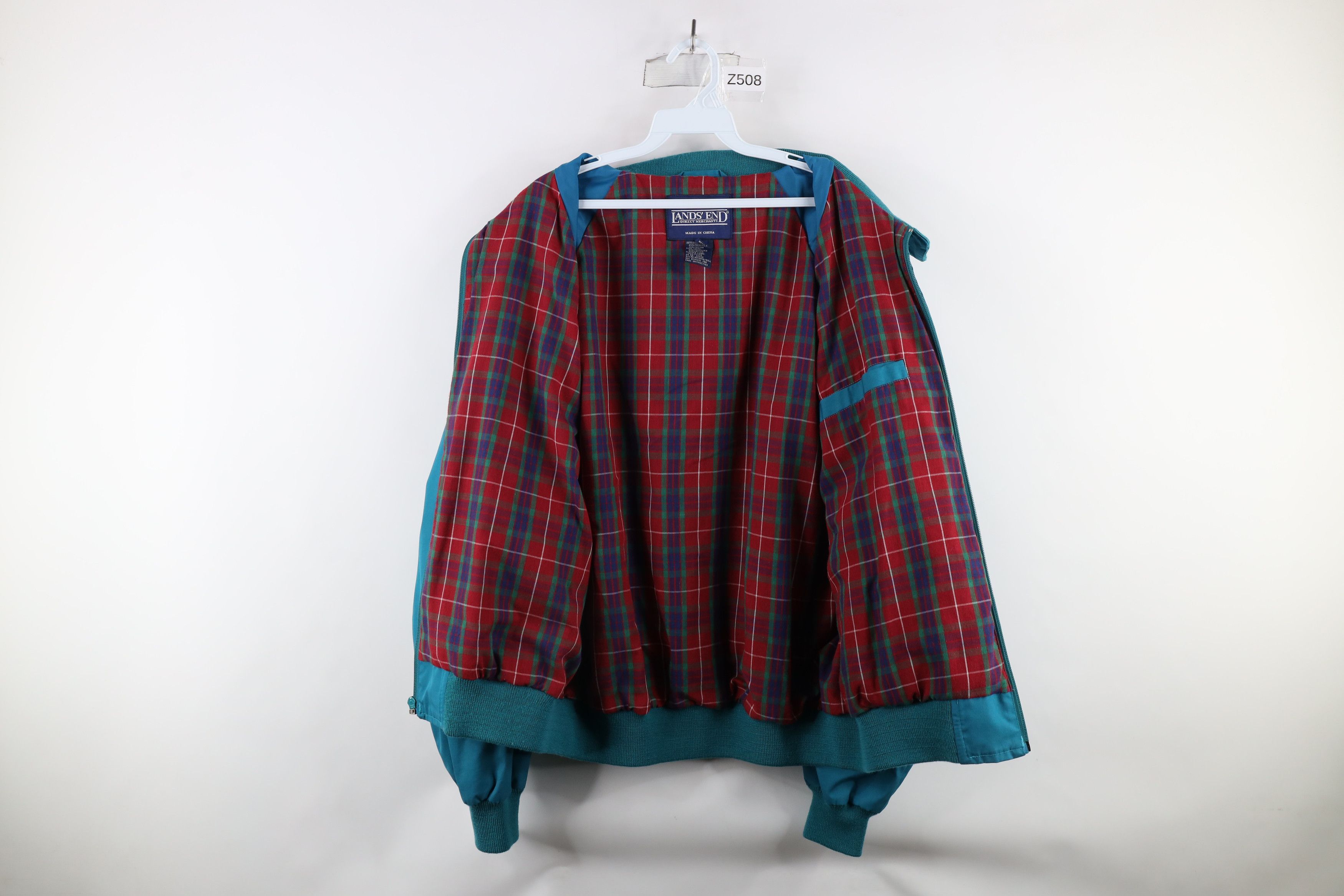 Lands' End × Vintage Vintage 90s Lands End Full Zip Cafe Racer Bomber Jacket Teal Size US L / EU 52-54 / 3 - 8 Thumbnail