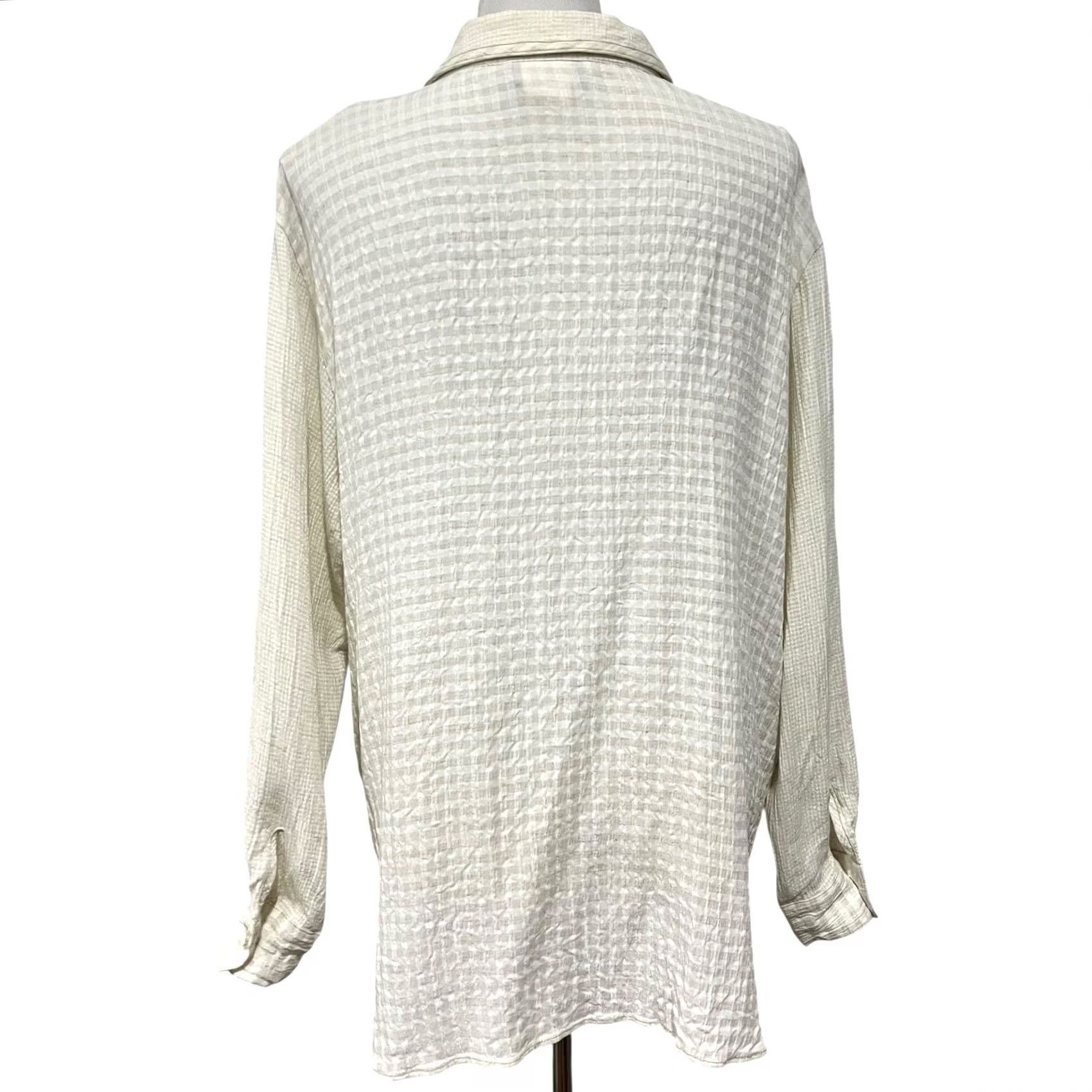 Vintage VINTAGE Saint Germain Paris Womens Blouse Button Up Top Beige Cream Check Pockets L Size L / US 10 / IT 46 - 6 Thumbnail