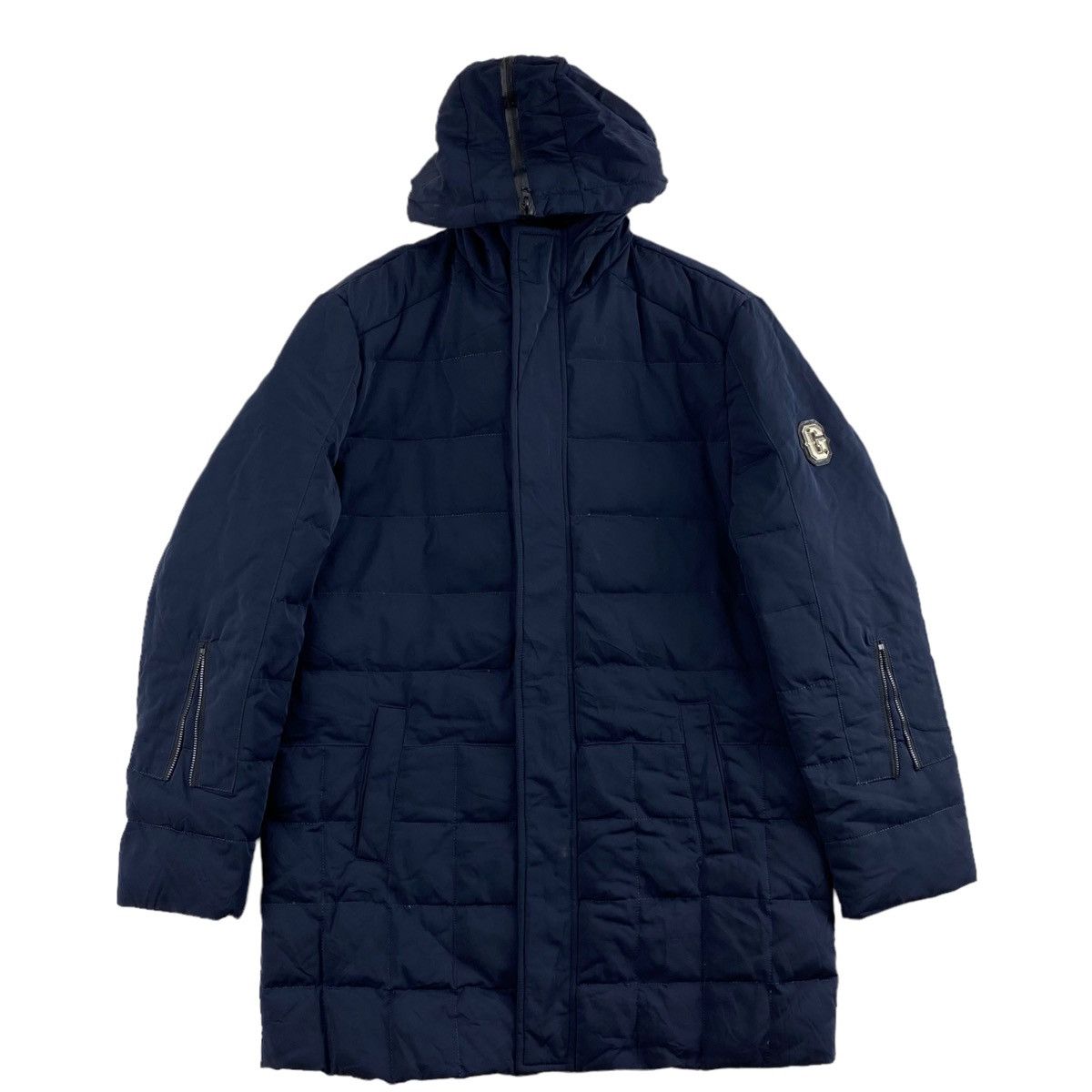 image of A.f.s Jeep Overprint Flower Hooded Puffer Coat Jacket in Navy, Men's (Size 2XL)
