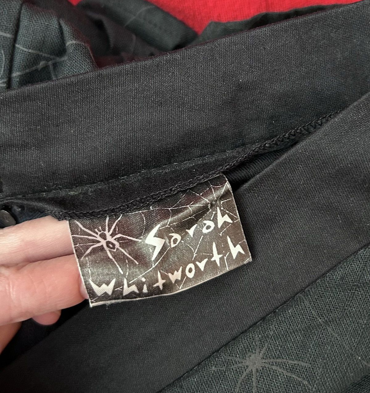 Vintage Sarah Whitworth Spider Web Ruched Skirt Black Goth Y2K Alt Size 26" / US 2 / IT 38 - 7 Thumbnail