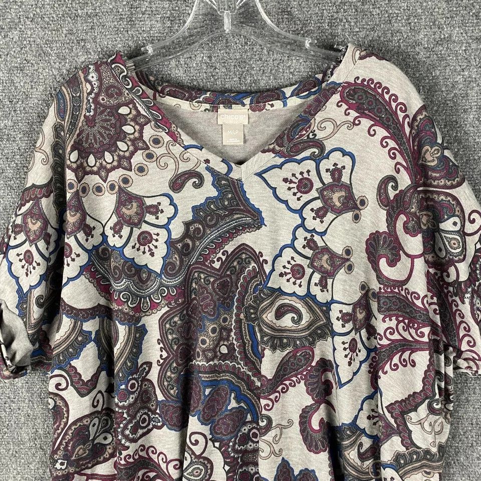Chicos Chico's Blouse Women's M/L Paisley Short Sleeve Adults Size M / US 6-8 / IT 42-44 - 2 Thumbnail