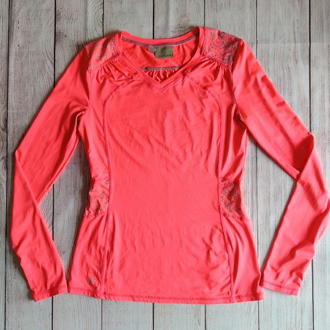 Athleta Athleta v-neck bright coral athletic long sleeve top sz XS Size XS / US 0-2 / IT 36-38 - 3 Thumbnail