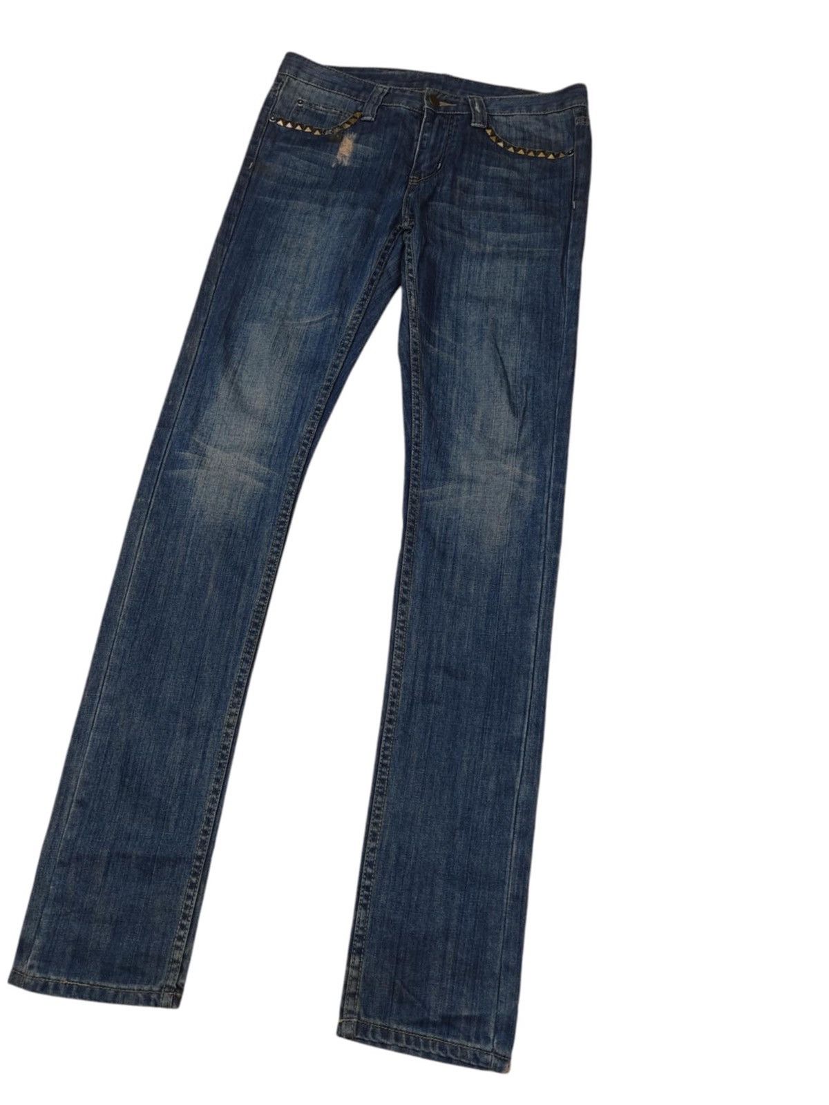Designer × Japanese Brand Vintage 90s Stovepipe Studded Distressed Whiiskered Jeans Size 32" / US 10 / IT 46 - 2 Thumbnail