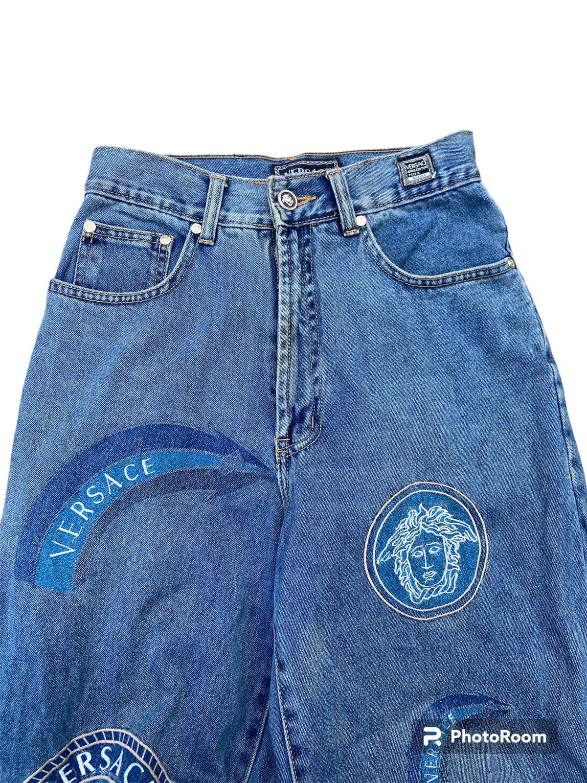Versace × Versace Jeans Couture × Vintage VERSACE PATCH LOGO HIGH WAIST DENIM + BELT LEATHER Size US 26 / EU 42 - 9 Thumbnail