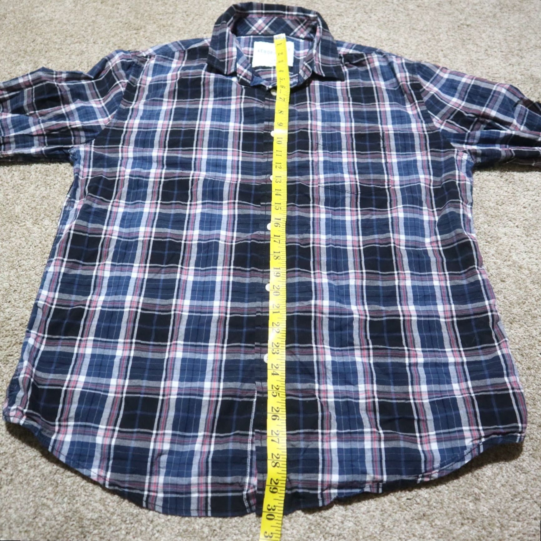 Vintage Aéropostale Shirt Adult L Blue Plaid Button-Down Short Sleeve 100% Cotton Pocket Mens Size US L / EU 52-54 / 3 - 6 Thumbnail
