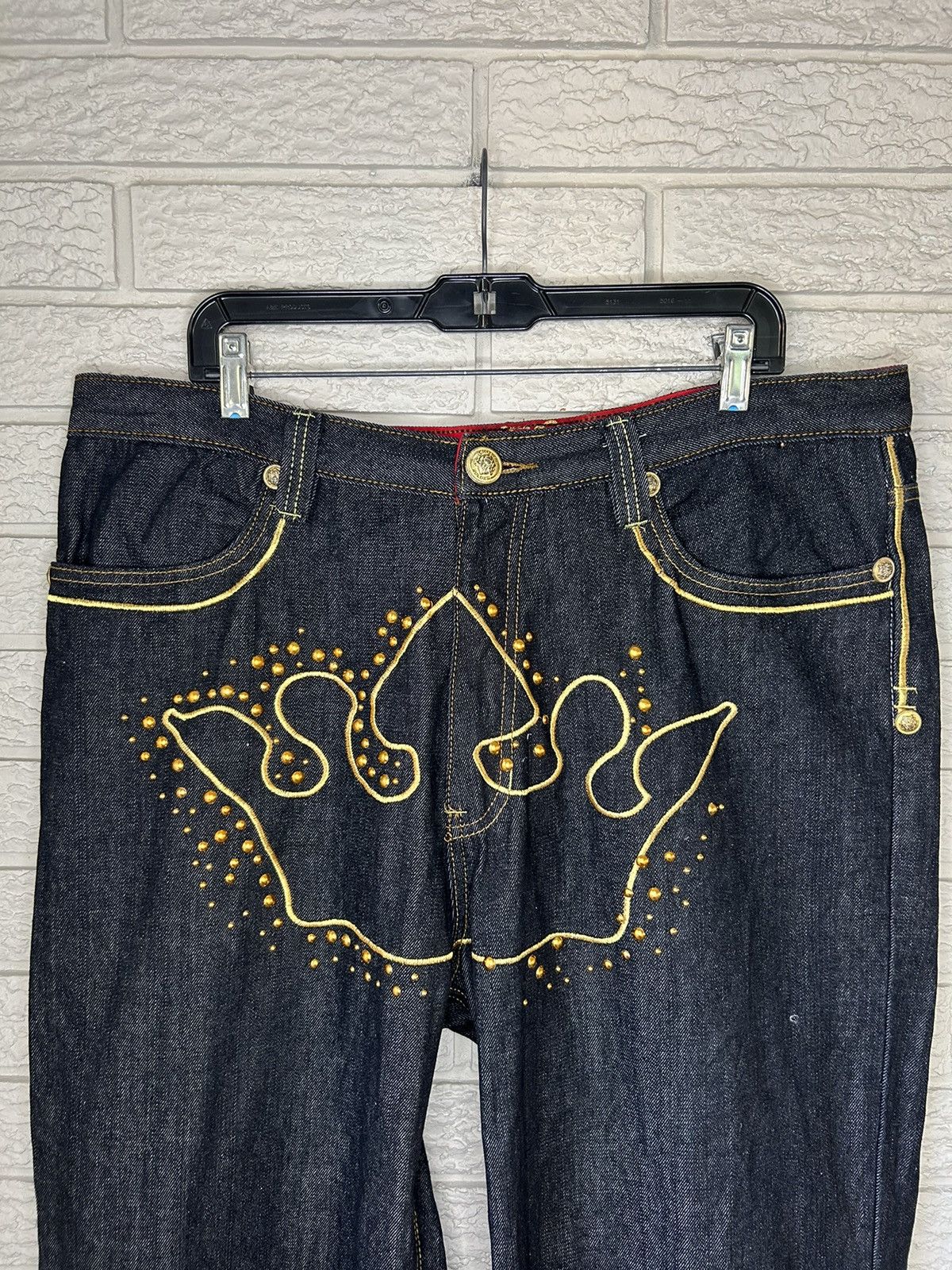 Japanese Brand Vintage Crown Holder Embroidered Studded Baggy Skater Jeans Size US 38 / EU 54 - 7 Thumbnail