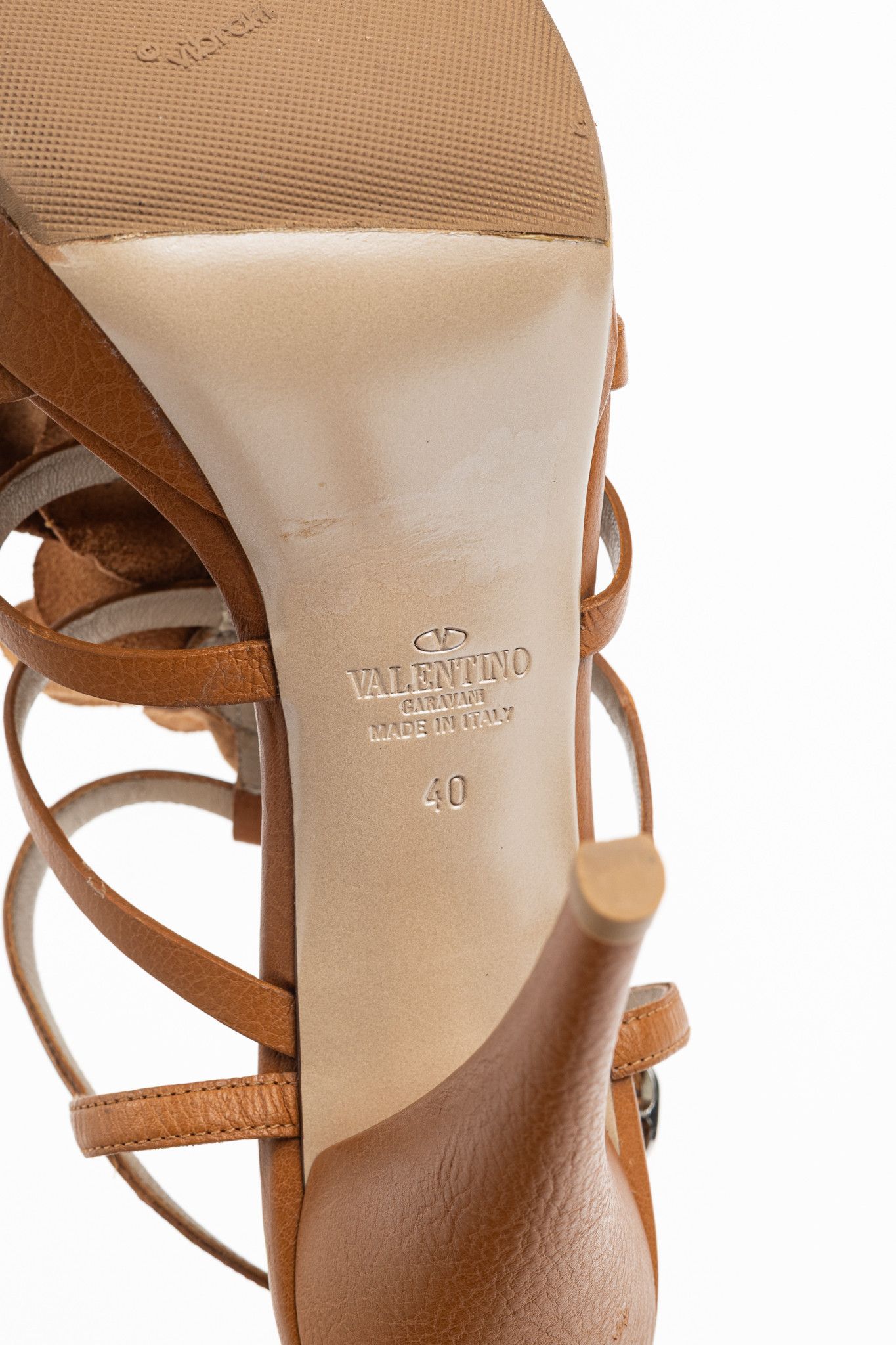 Valentino Valentino Garavani Brown Leather Rosette Platform Sandals Size US 8.5 / IT 38.5 - 5 Thumbnail