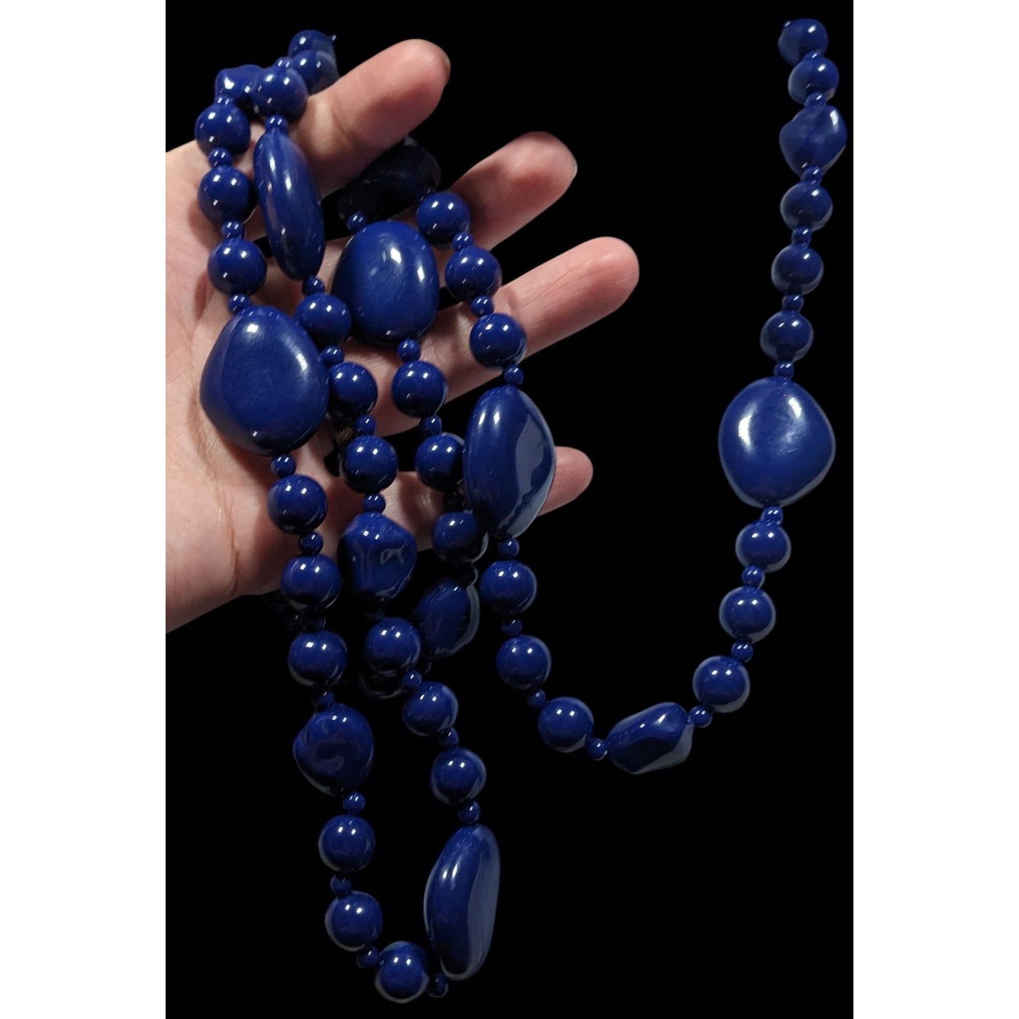 Other Chunky Retro Dark Blue Beaded Opera Necklace Size ONE SIZE - 6 Thumbnail