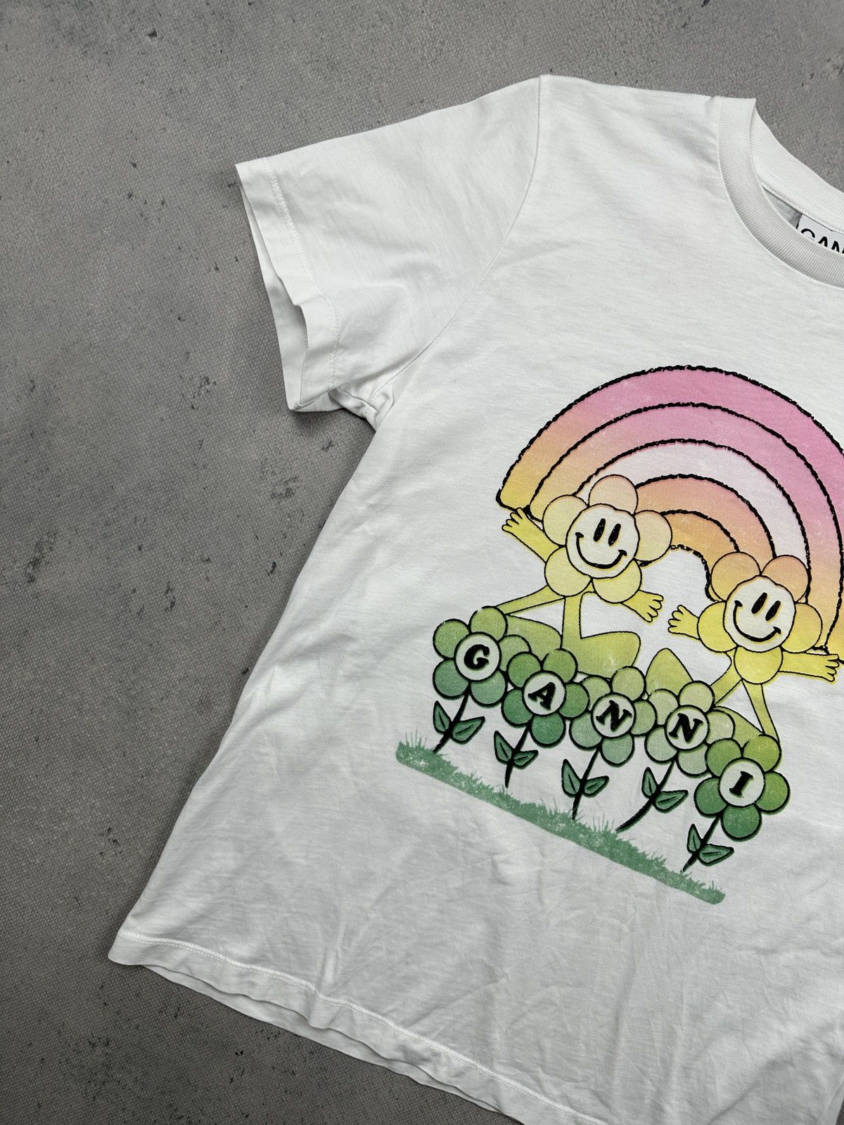 Ganni Ganni Relaxed Rainbow Smiley Graphic Tee White Copenhagen Size S / US 4 / IT 40 - 2 Thumbnail