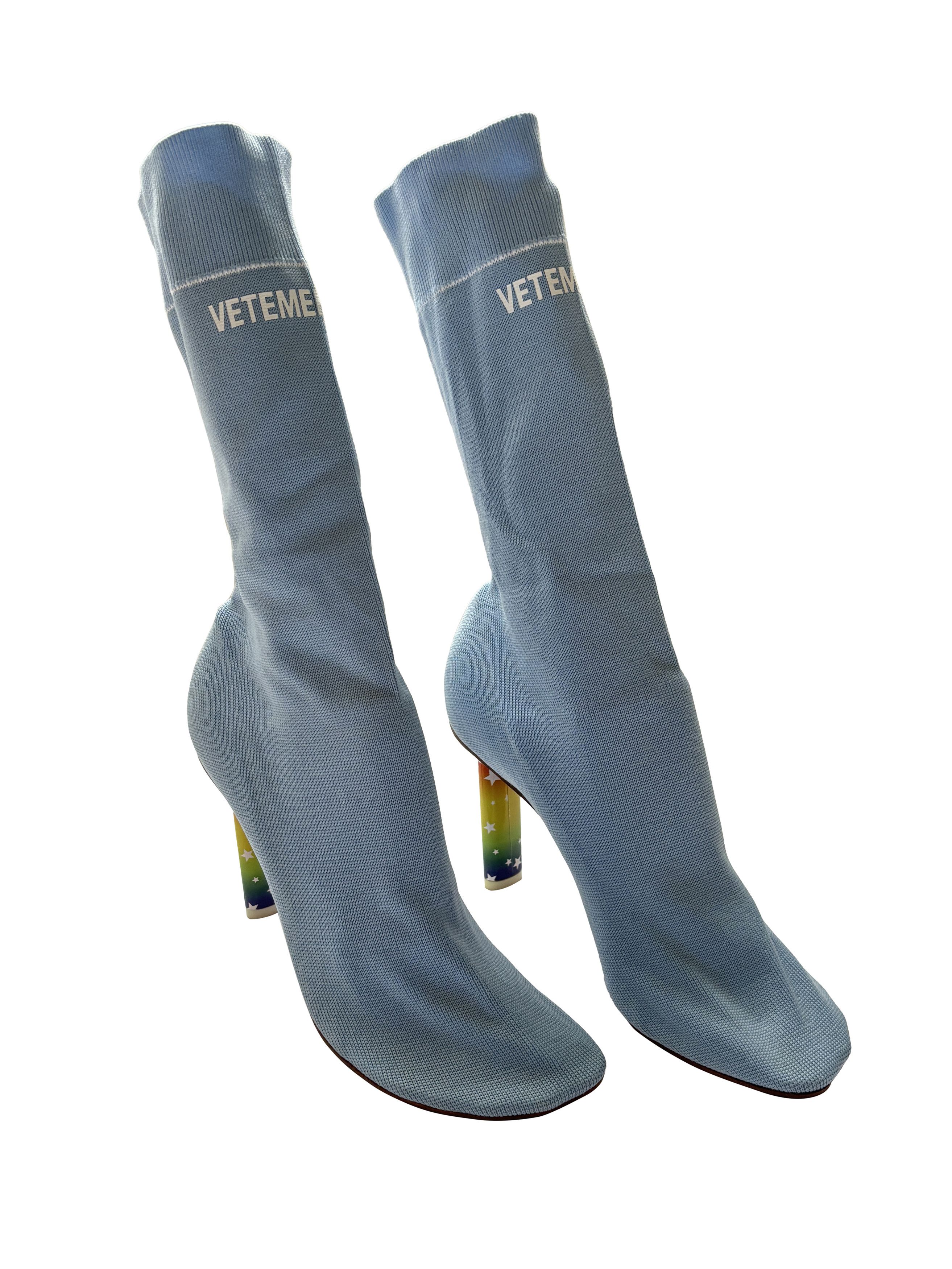 image of 2016 Vetements Demna Lighter Heel Shoes Sock Boots in Light Blue, Women's (Size 9)