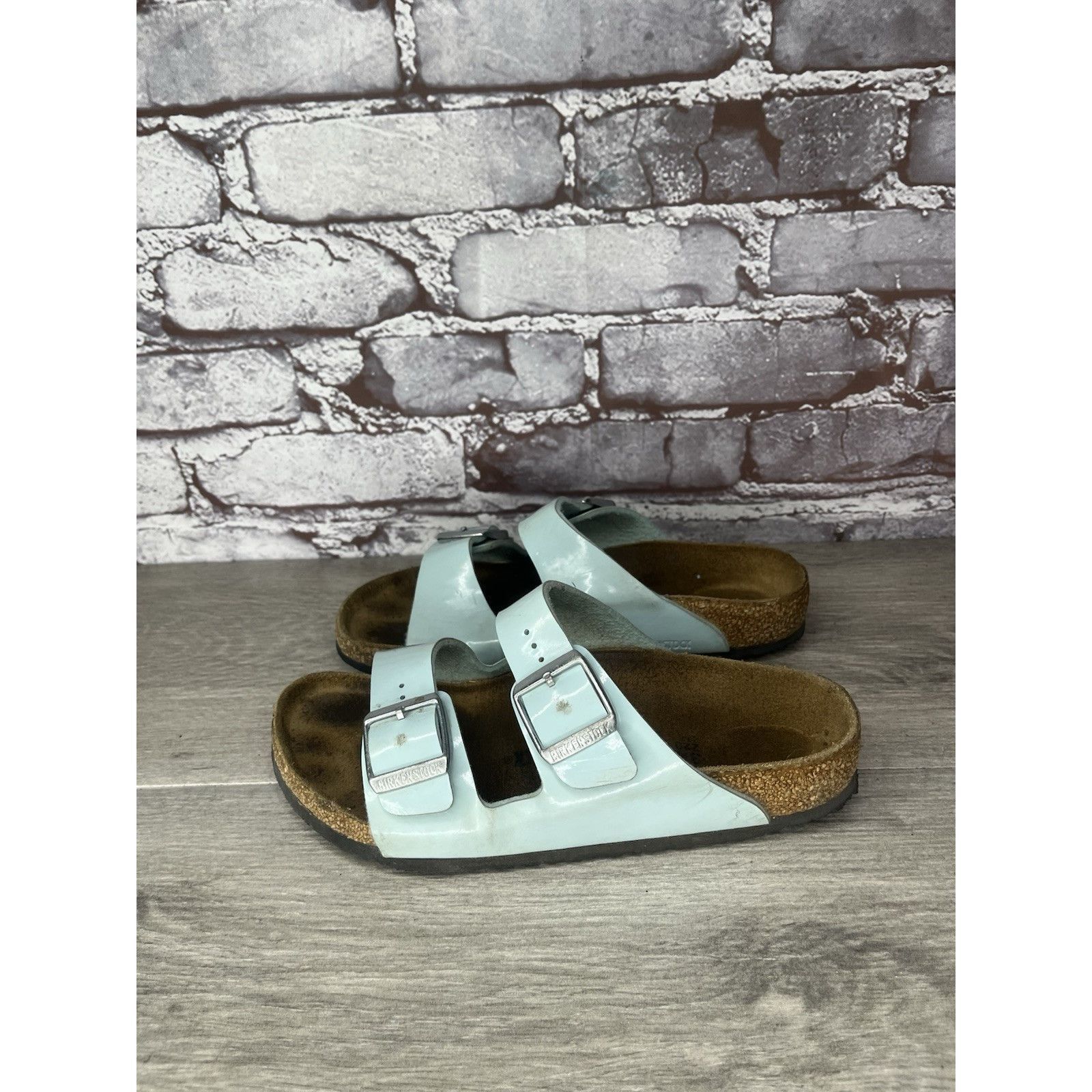 Birkenstock Birkenstock Arizona Turquoise Leather Slide Sandals Big Girl Size US 4 / IT 34 - 14 Thumbnail