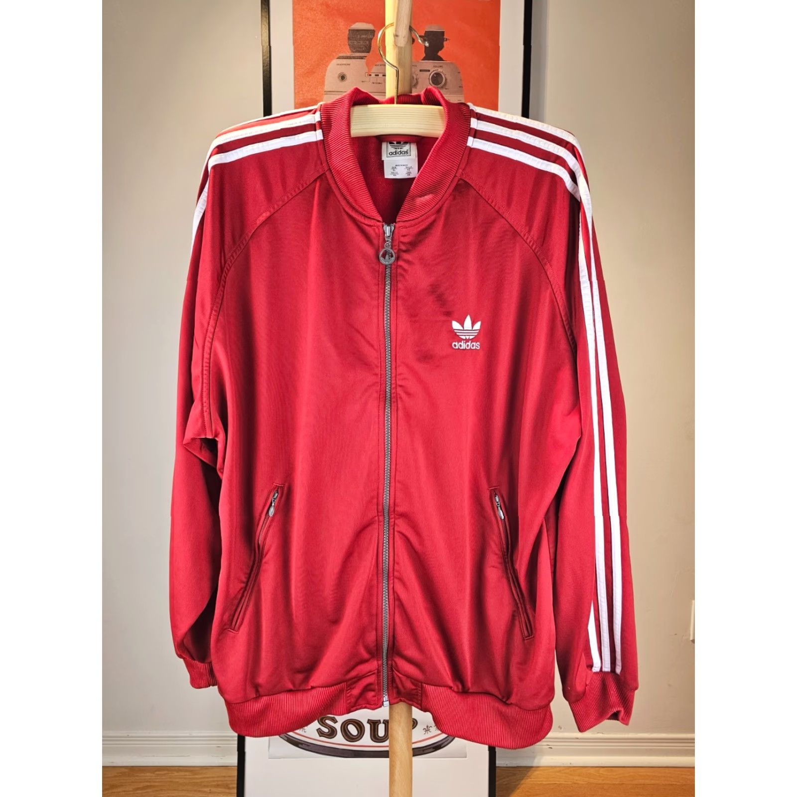 Adidas VINTAGE adidas TRACK JACKET XL MEN BURGUNDY TREFOIL HIP HOP RUN DMC OLD SCHOOL 90s Size US XL / EU 56 / 4 - 2 Thumbnail