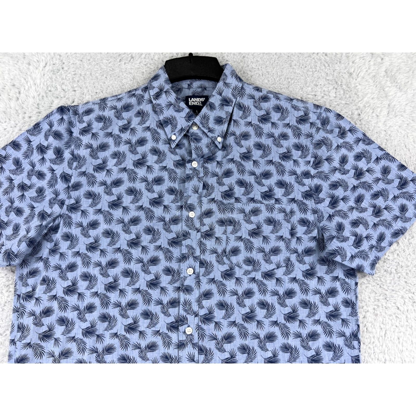 Lands' End Lands' End Shirt Mens Large Blue Palm Leaf Pattern Hawaiian Cotton Button Up Shirt Men Size US L / EU 52-54 / 3 - 5 Thumbnail