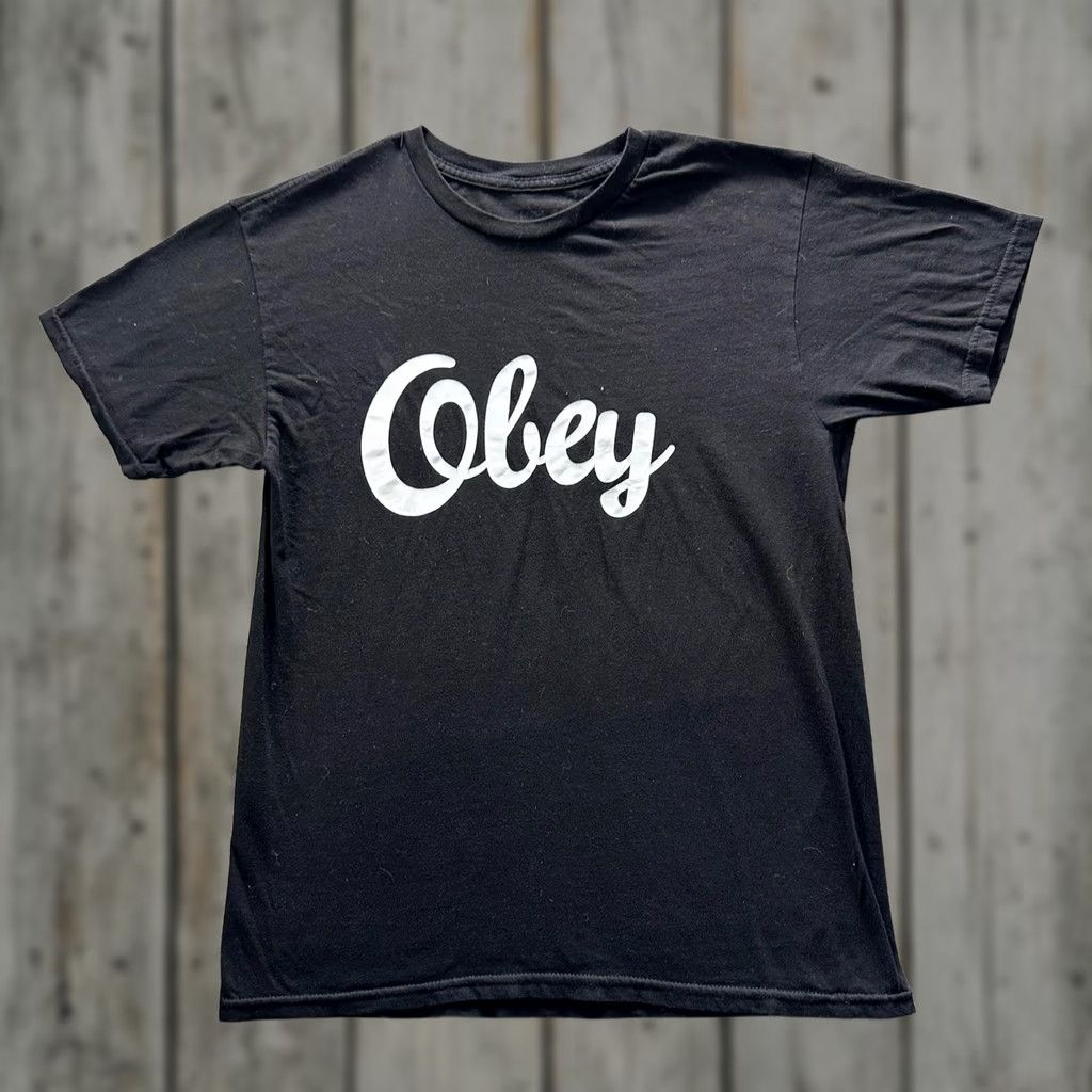 Obey OBEY Shirt Mens M Black Script Logo Graphic Tee Crewneck Jersey Cotton Size US M / EU 48-50 / 2 - 1 Thumbnail