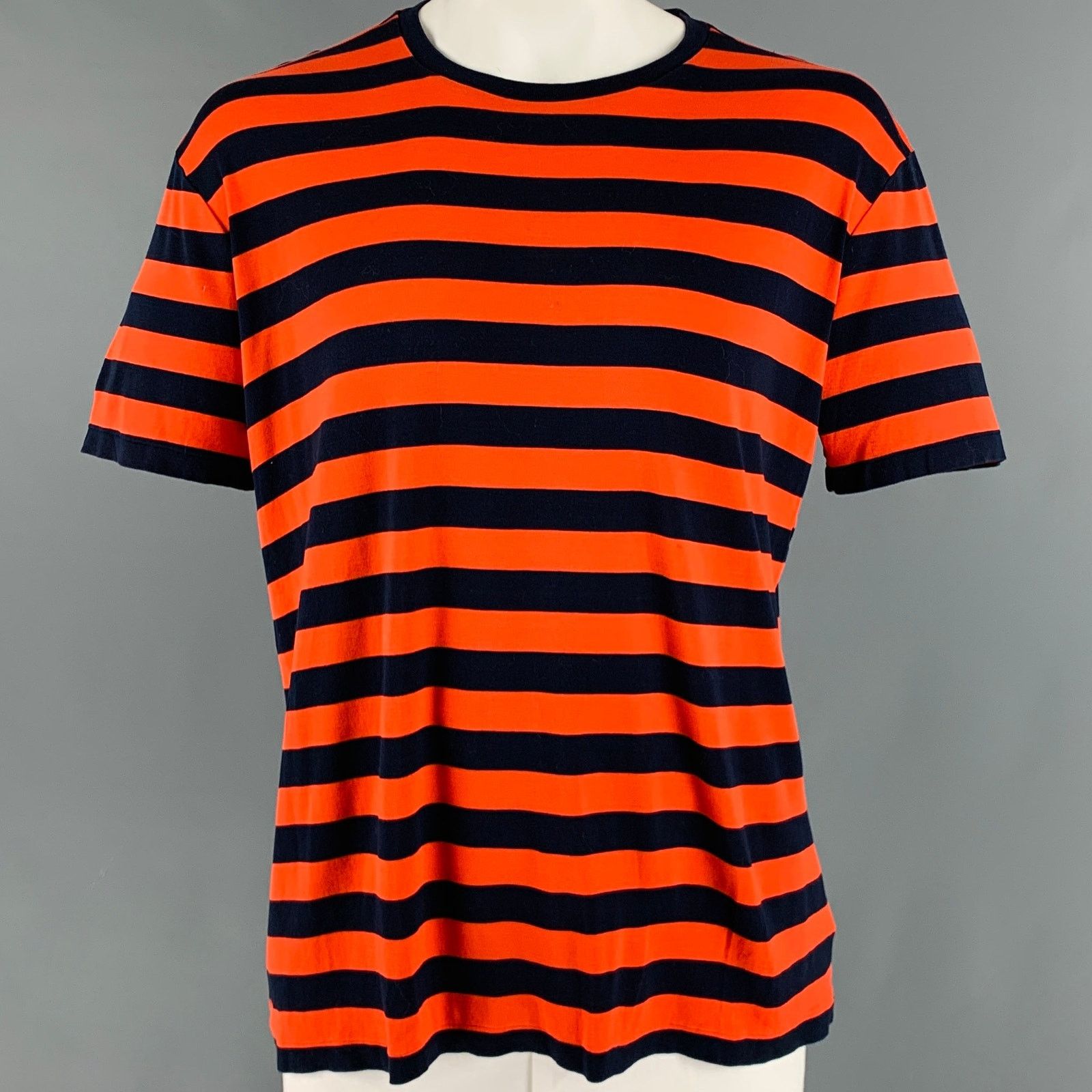 Ralph Lauren Size XXL Orange Navy Stripe Cotton Crew-Neck T-shirt Size US XXL / EU 58 / 5 - 1 Thumbnail