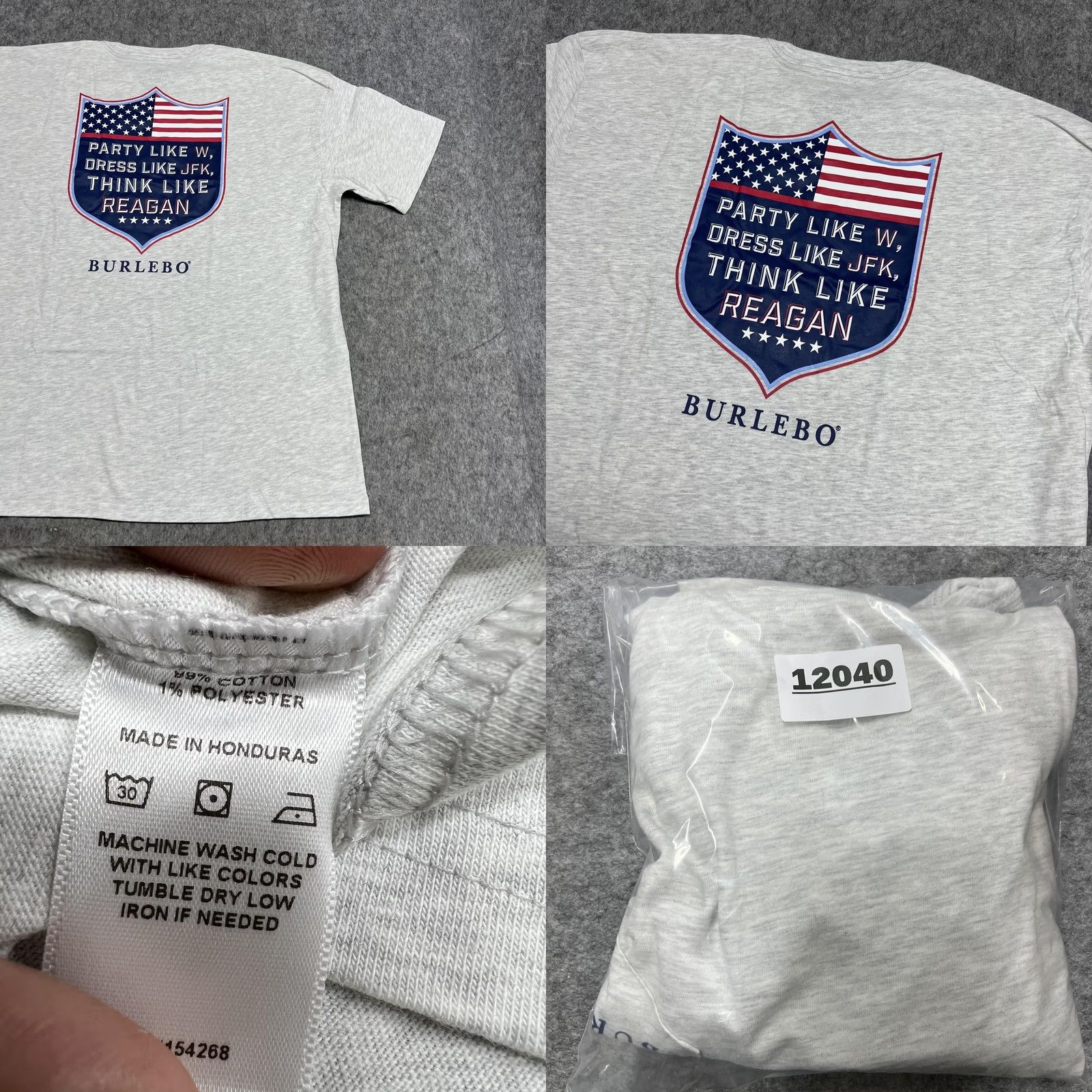 Vintage Burlebo Shirt Mens 2XL Gray Party Like W Reagan JFK Flag Pocket Tee USA Casual Size US XXL / EU 58 / 5 - 9 Thumbnail