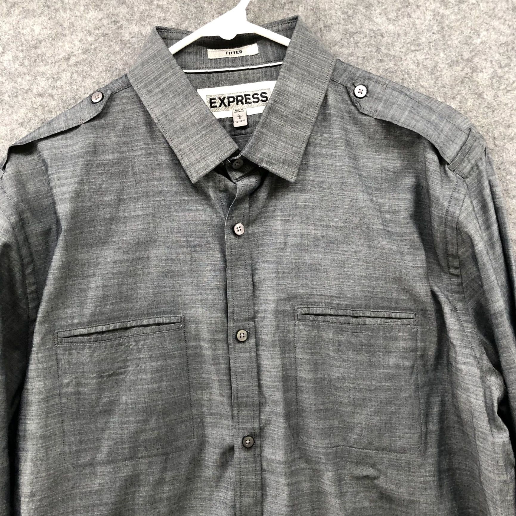 Express Express Button Down Shirt Mens L Gray Long Sleeve Cotton Utility Slim Classic Pockets Size US L / EU 52-54 / 3 - 3 Thumbnail