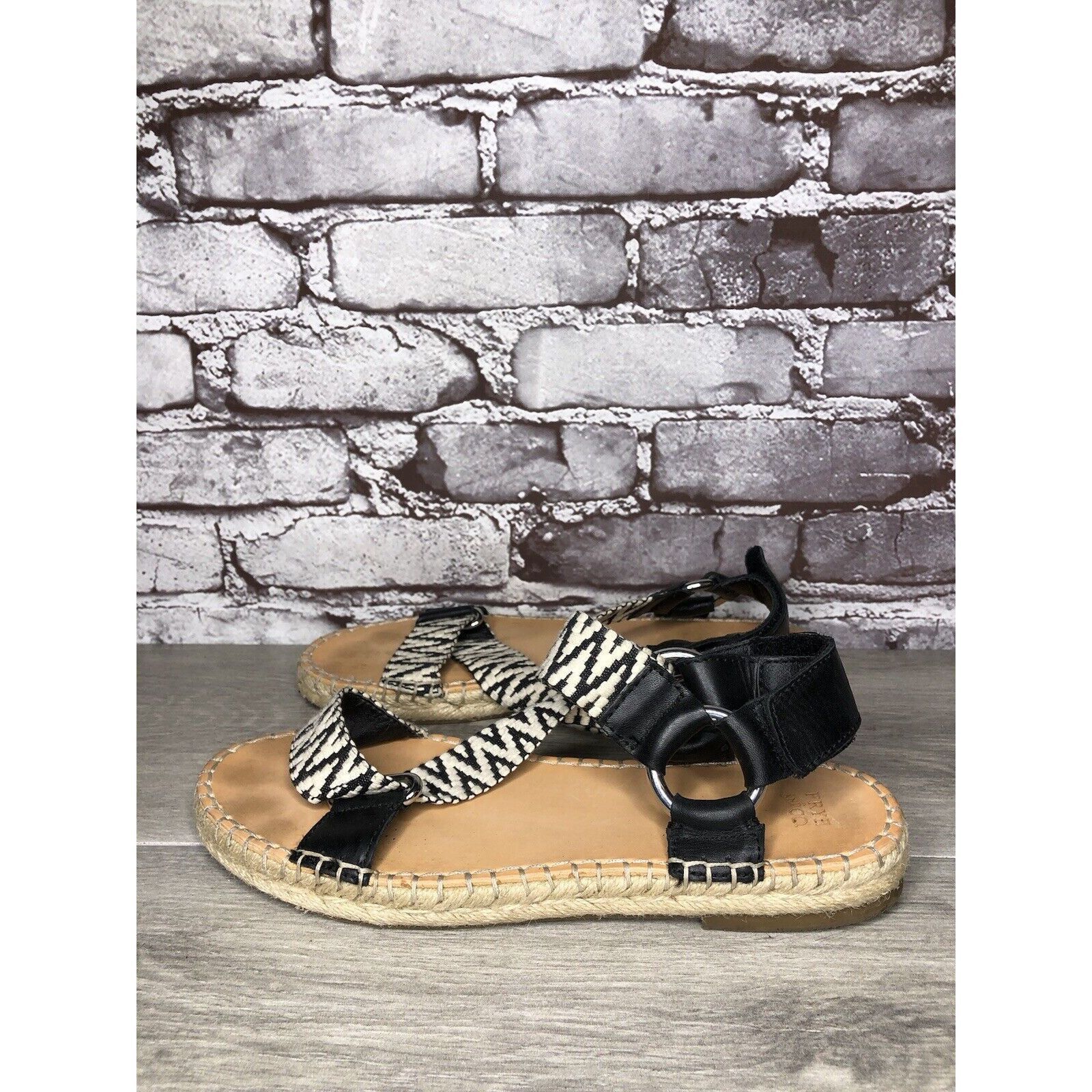 Frye Frye & Co Kole White Black Fabric Leather Espadrilles Sandal Size US 8.5 / IT 38.5 - 10 Thumbnail