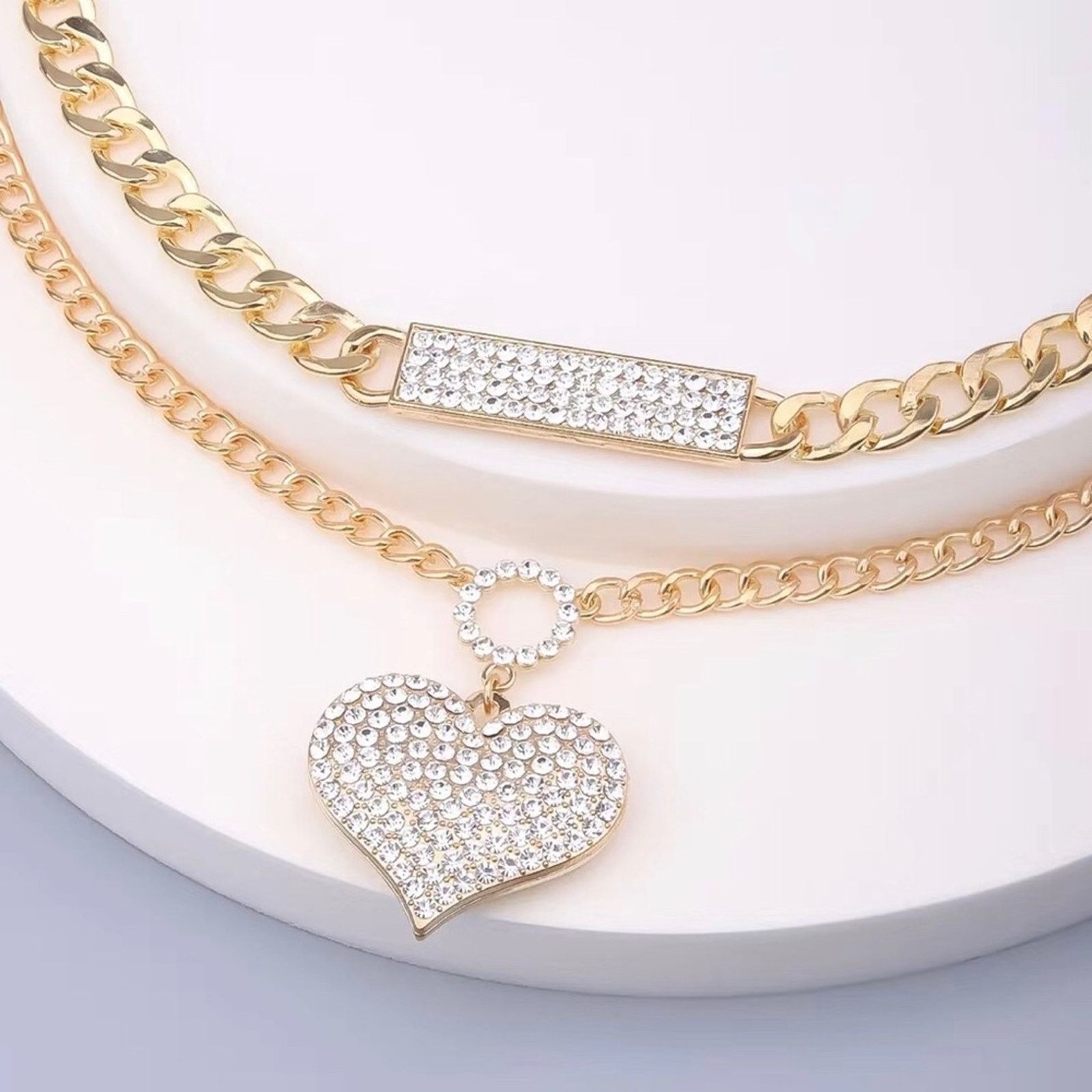 Jewelry European style two piece clear stone gold necklace set NEW Size ONE SIZE - 15 Thumbnail