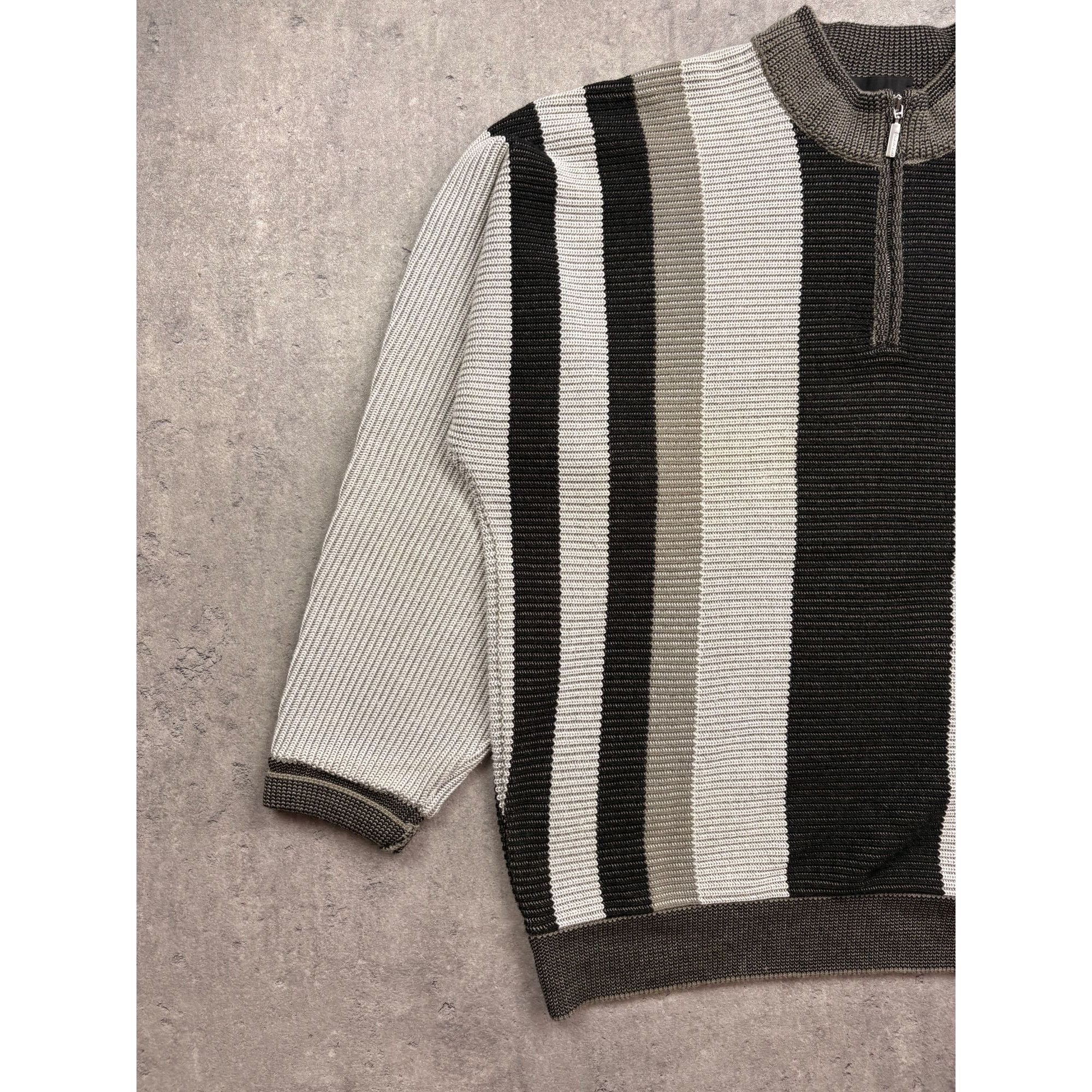 Carlo Colucci Carlo Colucci Striped Half-Zip Sweater Ribbed Knit Gray & Bl Size US XL / EU 56 / 4 - 11 Thumbnail