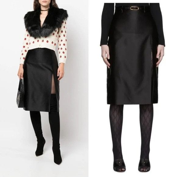 Gucci Gucci Gucci Duchesse Silk Side Slit A Line Skirt with Logo B Size 28" / US 6 / IT 42 - 2 Thumbnail