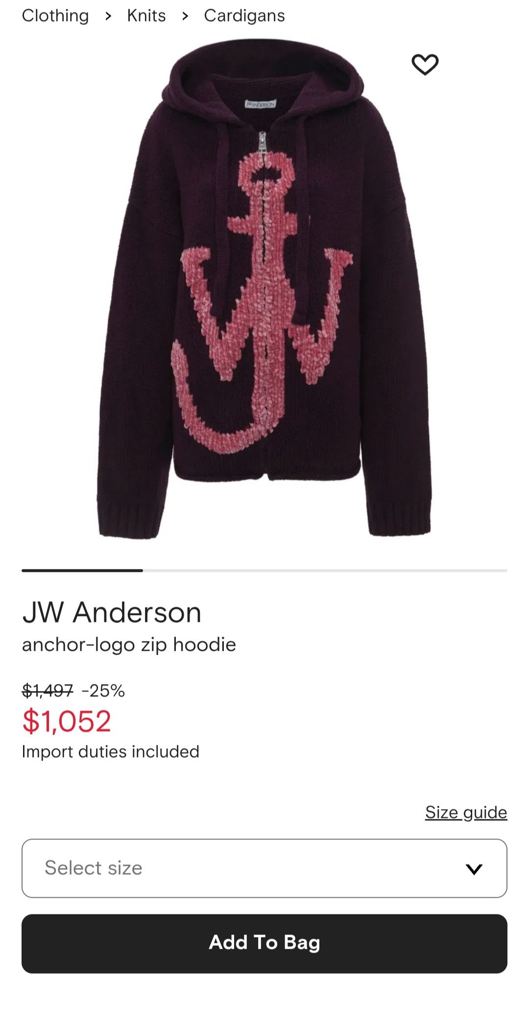 JW Anderson AW24 Purple Anchor zip knitted sweater hoodie Size US M / EU 48-50 / 2 - 5 Thumbnail