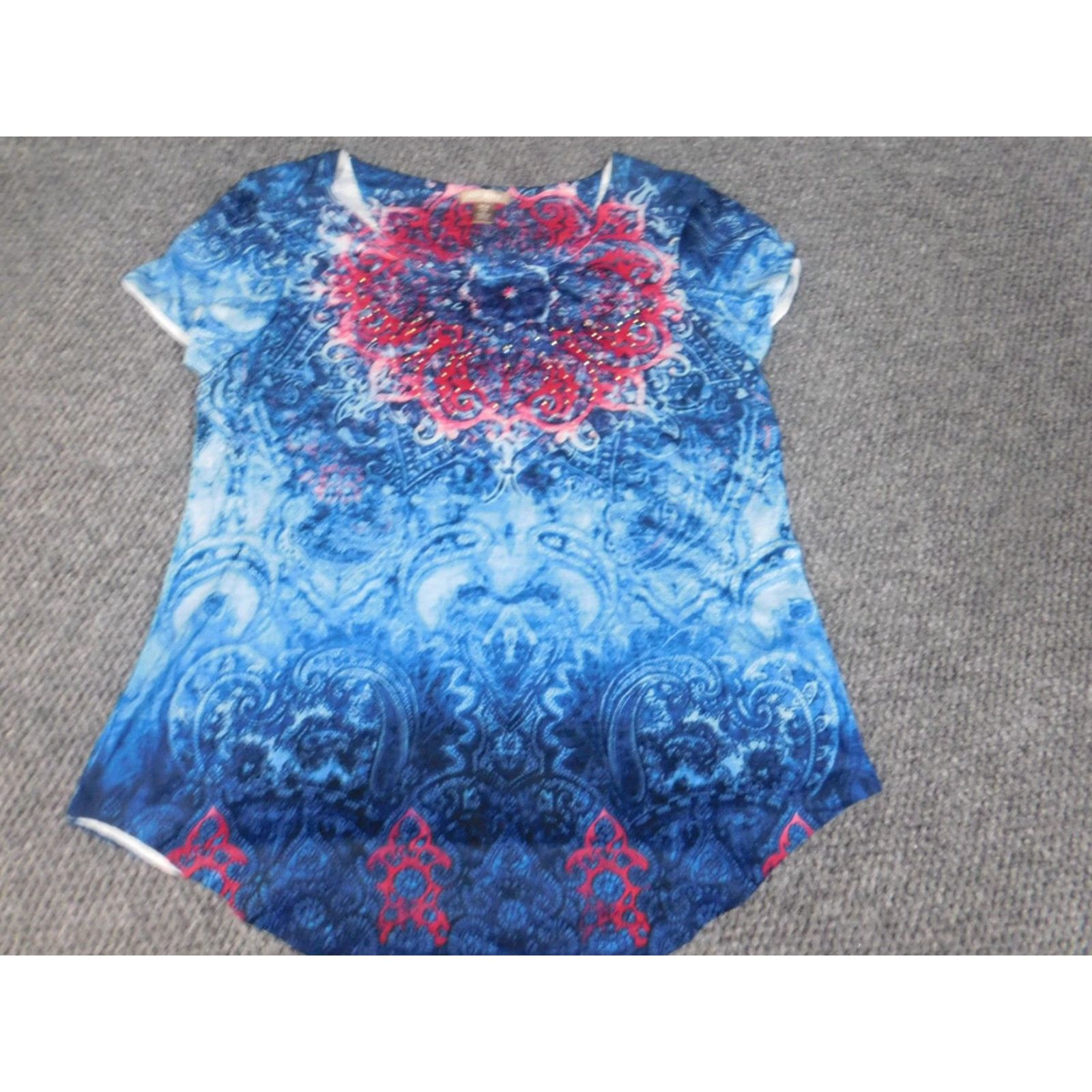 Vintage White Stag Blouse Shirt Womens S Blue Short Sleeve Crew Neck Cotton Rayon Solid Button Stretch Casual Vintage No Size S / US 4 / IT 40 - 3 Thumbnail