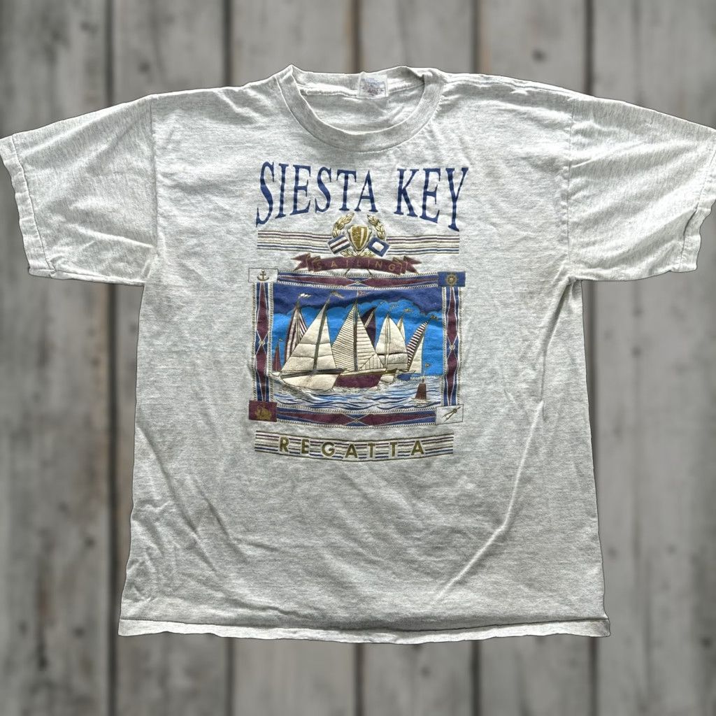 Vintage VINTAGE Siesta Key Regatta Shirt Mens Large Gray Sailing Graphic Tee USA 90s SS Size US L / EU 52-54 / 3 - 1 Thumbnail