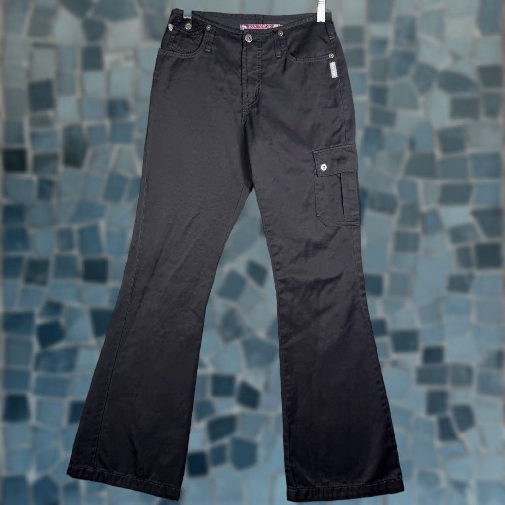 Silver Jeans Co. VINTAGE Silver Jeans Pants Womens 28x33 Cargo Bootcut 28 Black Cotton Canvas City Punk Retro Hippie Grunge Canada Mens Womens Boys Girls Size 28" / US 6 / IT 42 - 1 Thumbnail