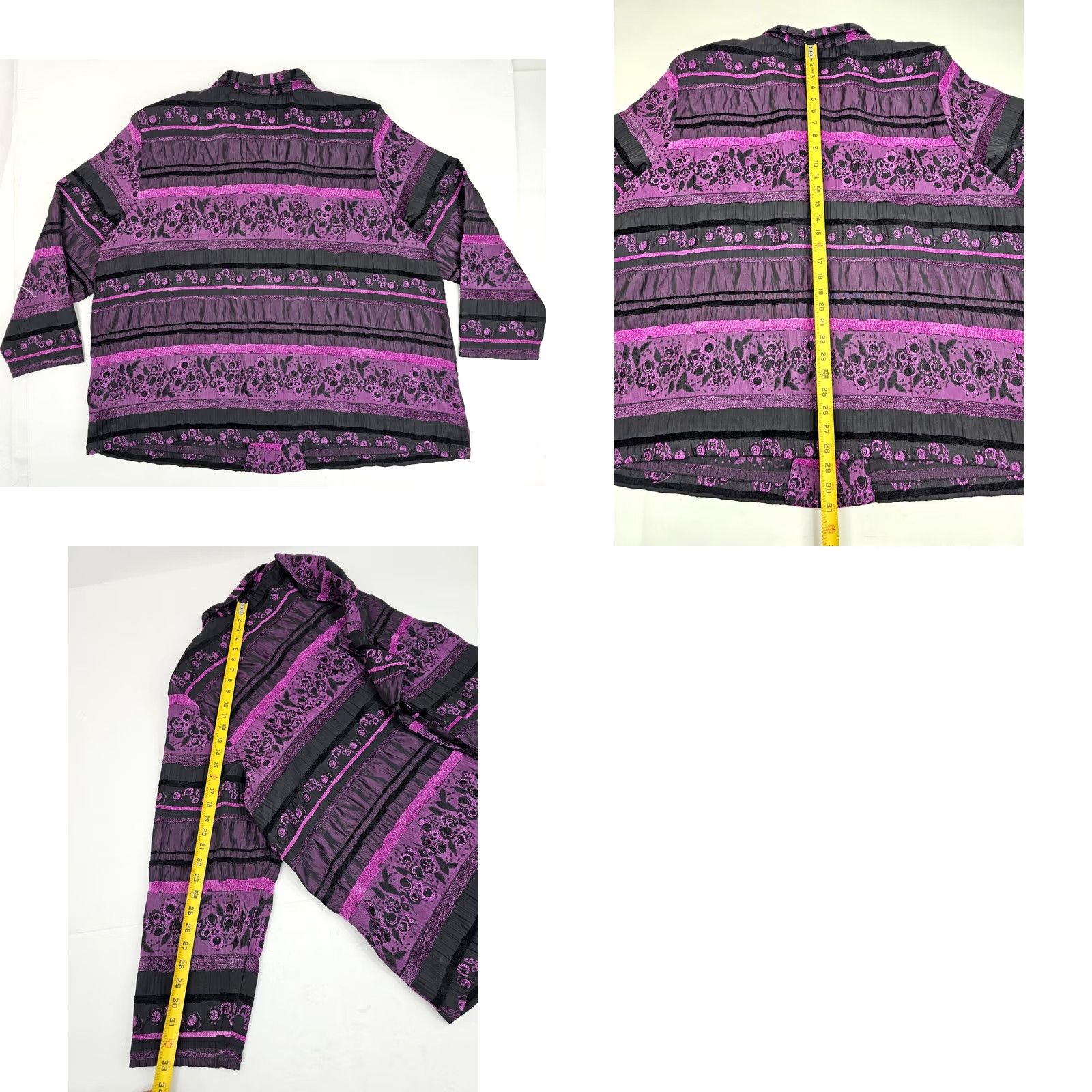 Vintage Maggie Barnes Tunic Shirt Women 3X Plus - Purple Black Floral Metallic Mock Neck Long Sleeve Shirt Womens Size XXL / US 16-18 / IT 52-54 - 8 Thumbnail