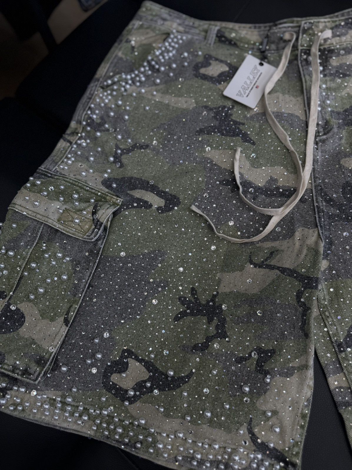 Vale Valley Rhinestone Crystal Shorts Denim Green Camo Size 36 Size US 36 / EU 52 - 3 Thumbnail