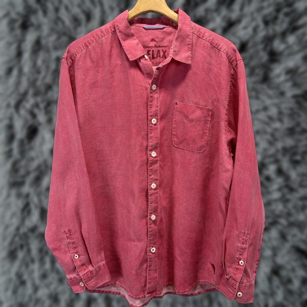 Tommy Bahama VINTAGE Tommy Bahama Shirt Mens XL Pink Linen Button-Up Beach 100% Linen Long Sleeve Casual Travel Roof? Size US XL / EU 56 / 4 - 1 Thumbnail