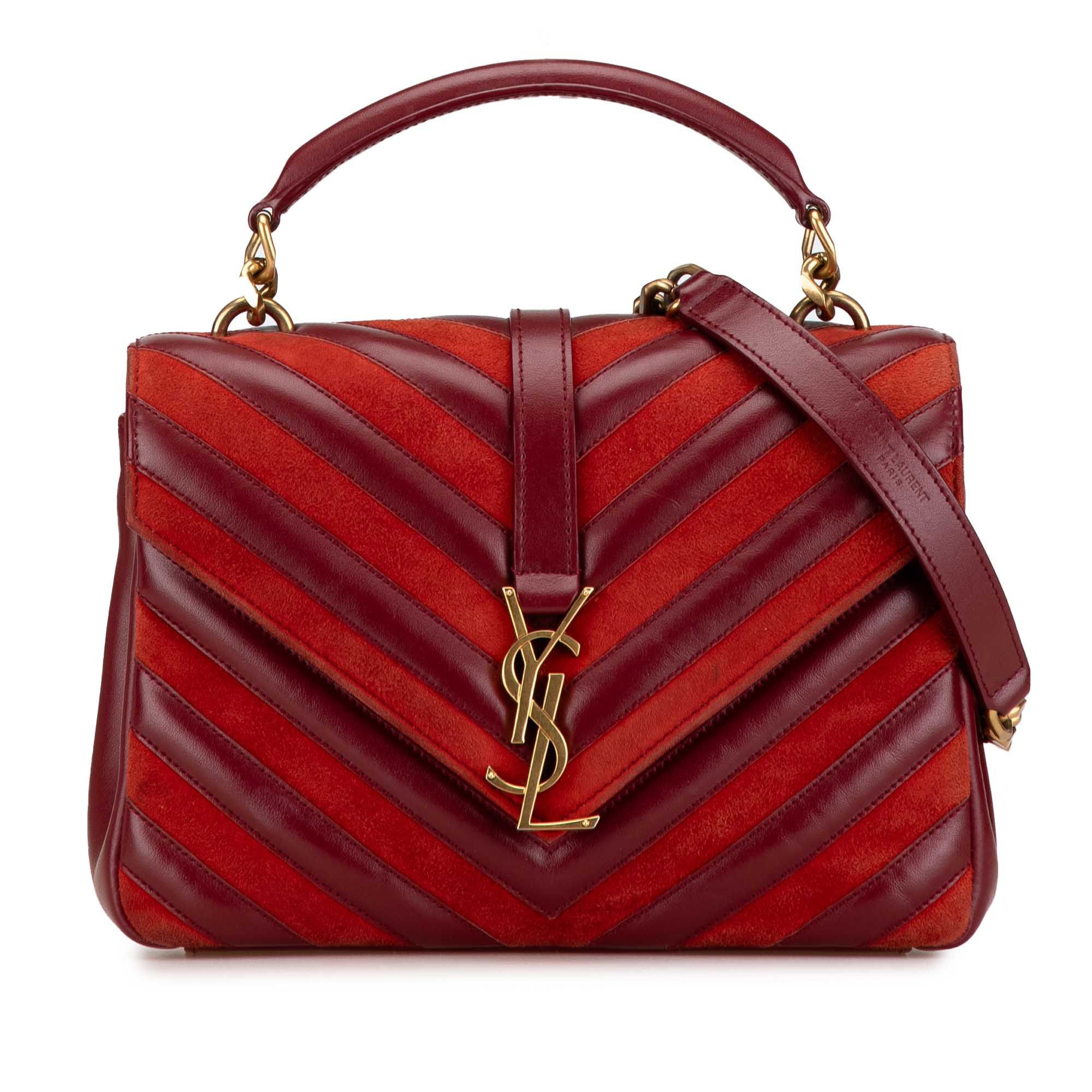 Saint Laurent Paris Saint Laurent Medium Calfskin and Suede Chevron Monogram College Satchel Red Size ONE SIZE - 1 Thumbnail