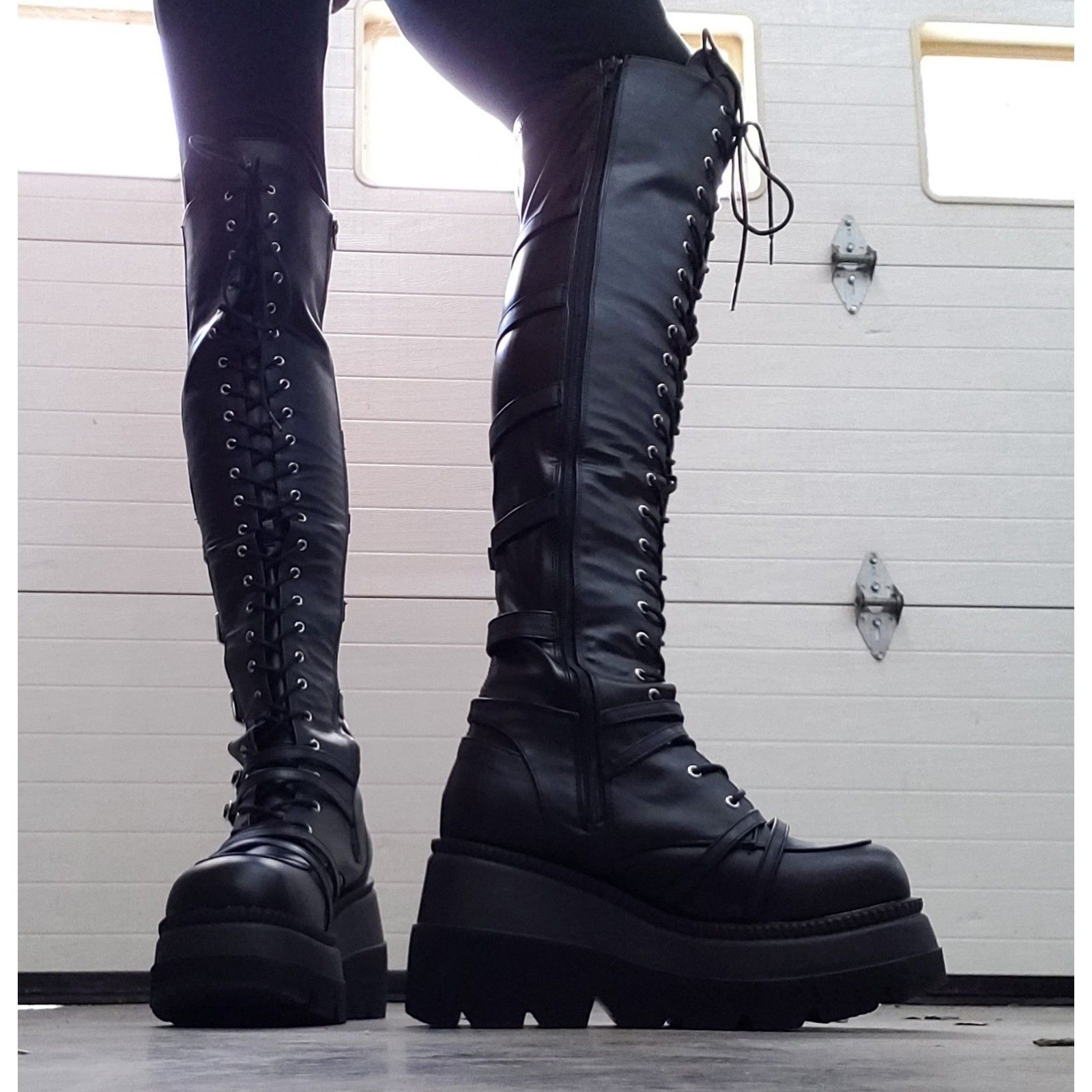 Demonia Cult DEMONIA Shaker 350 Black Wide Platform 4.5" Wedge Heel Over Size US 7 / IT 37 - 7 Thumbnail