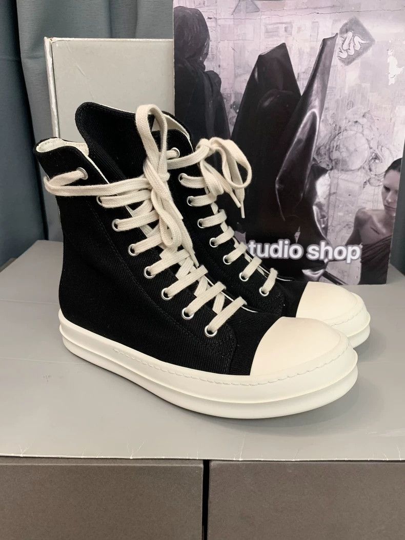 Rick Owens Rick Owens Black and white high-top canvas sneakers Size US 10 / EU 43 - 1 Thumbnail