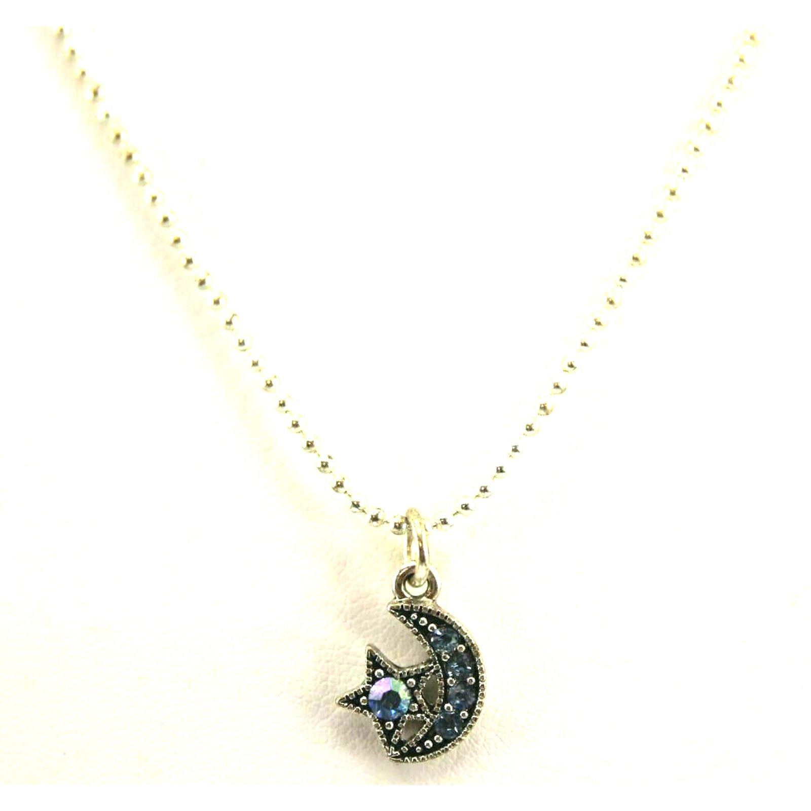 Other Blue Rhinestone Star & Moon Silvertone Pendant • Ball Chain Size ONE SIZE - 2 Thumbnail