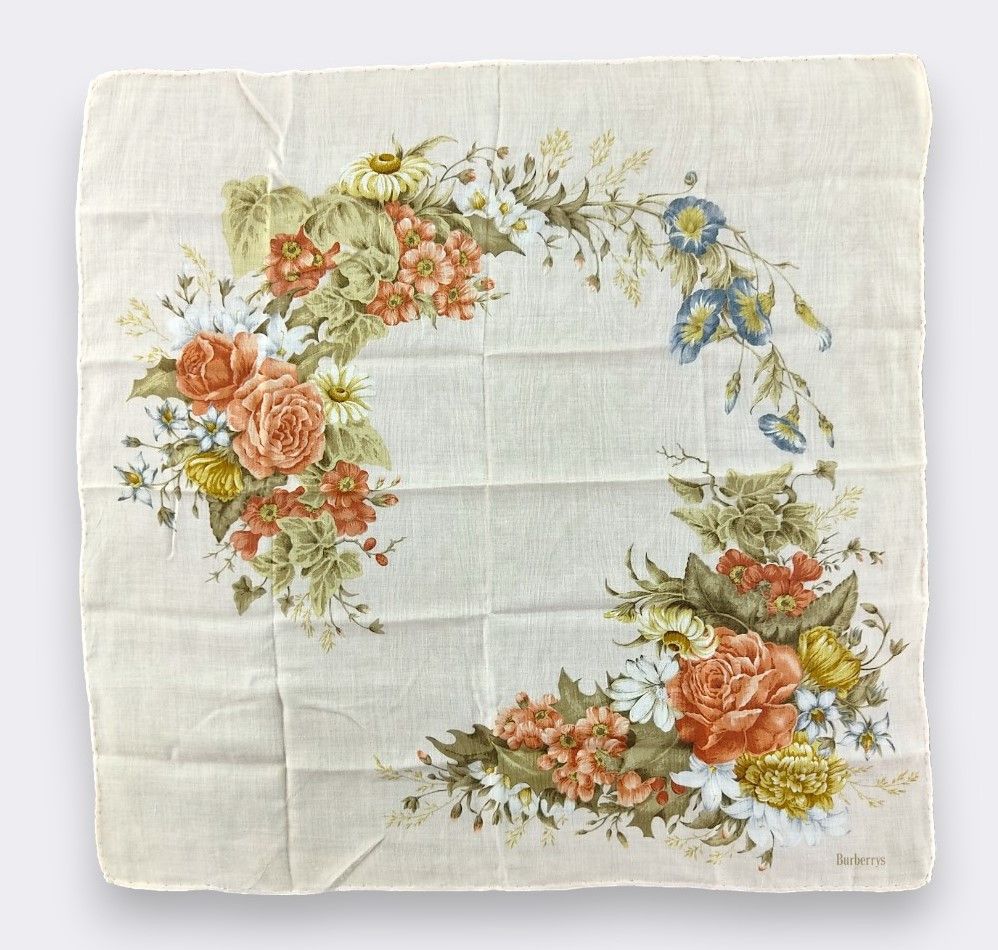 Burberry Vintage Burberrys Romantic Rose Floral Cotton Handkerchief Size ONE SIZE - 2 Thumbnail