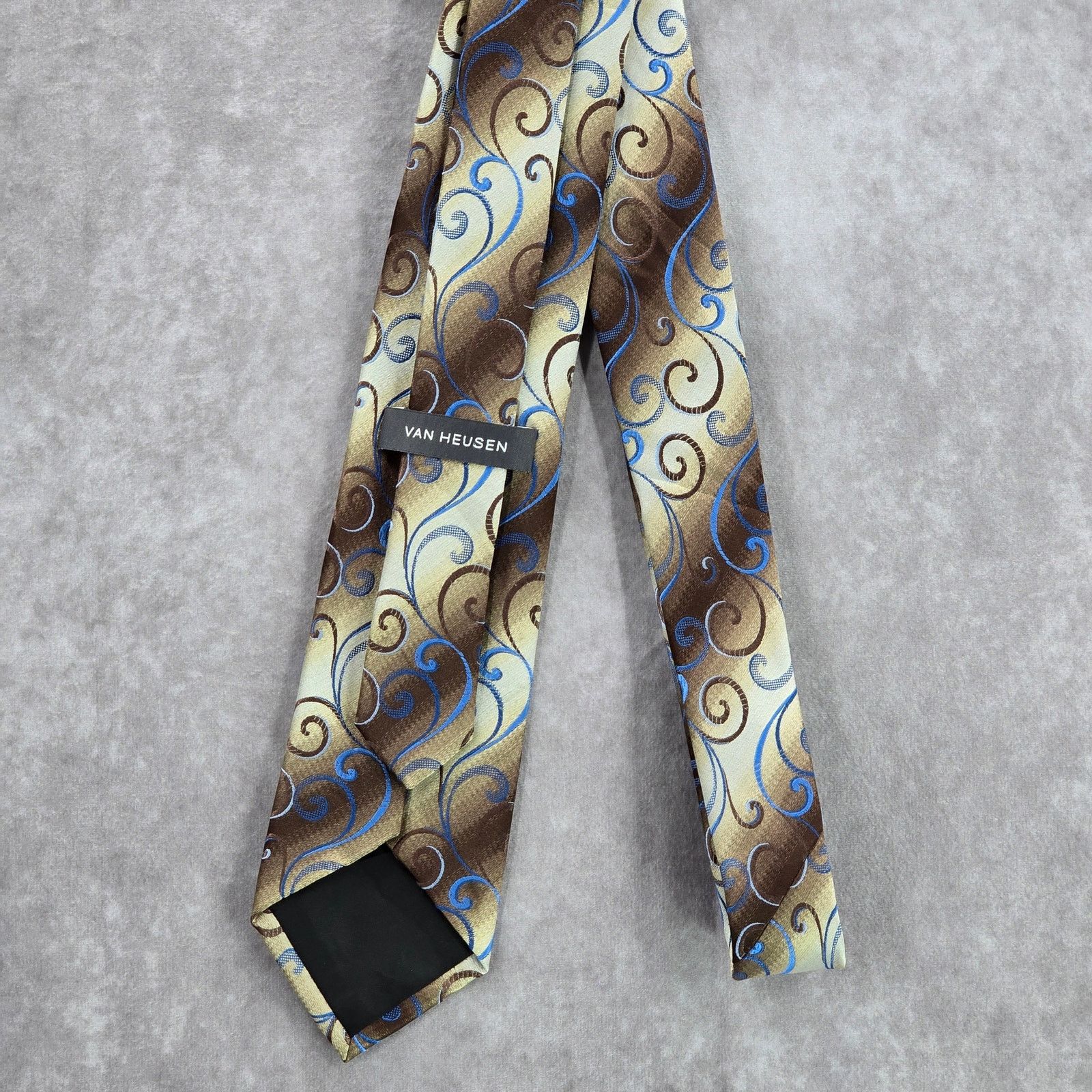 Van Heusen Van Heusen Brown Floral Stripe Swirl Silk Poly Men Neck Tie Size 30 - 3 Thumbnail