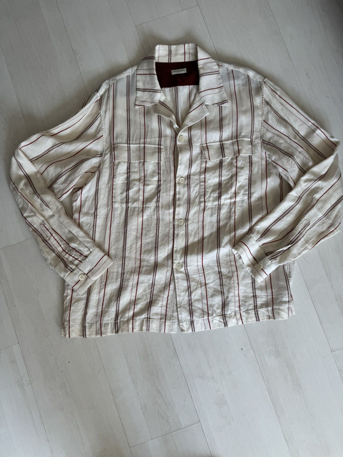 Dries Van Noten Dries van Noten Striped Shirt Camp Collar Red Size US XL / EU 56 / 4 - 2 Thumbnail