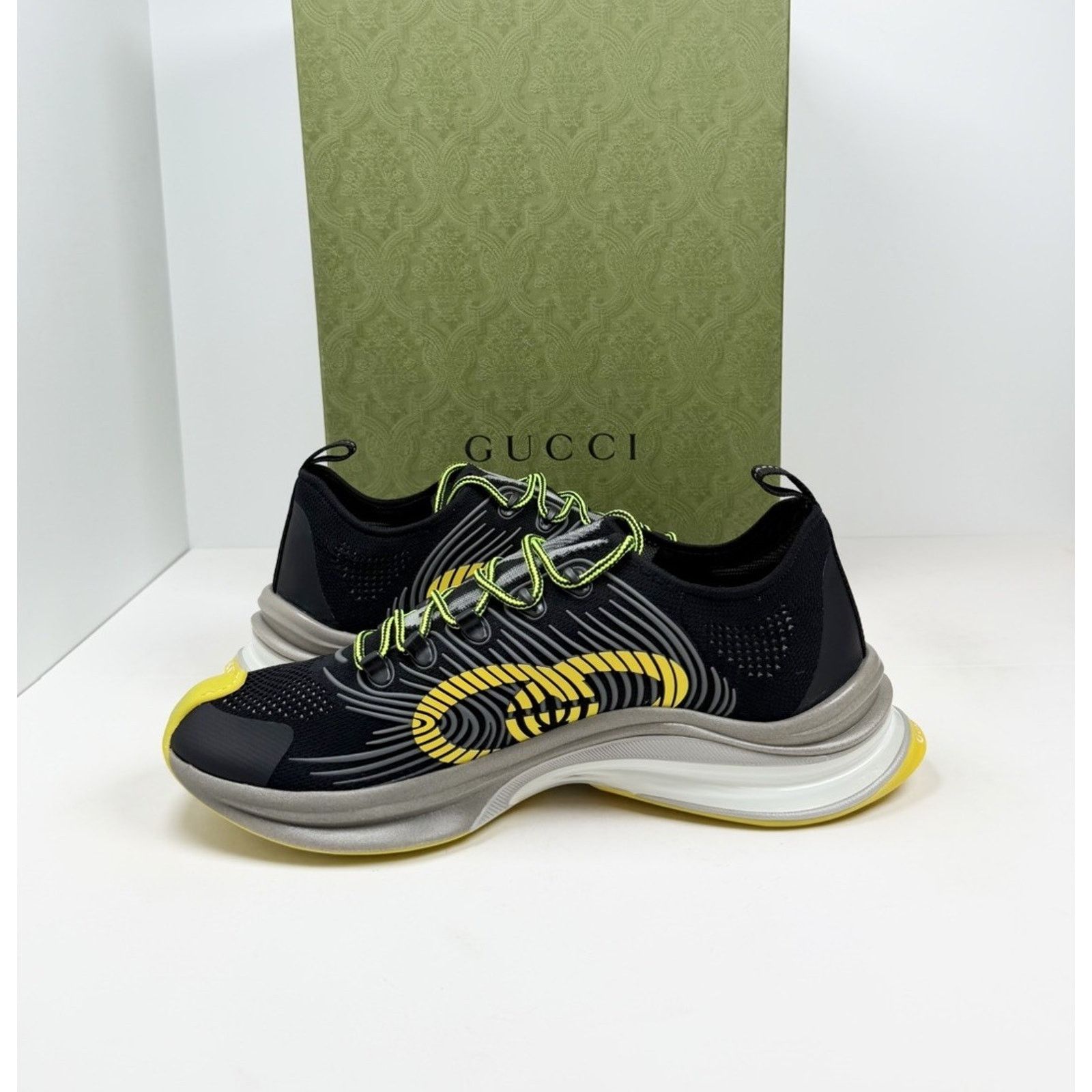 Gucci Size 11.5US - Gucci Run GG Black Yellow Knit Sneakers NEW Size US 11.5 / EU 44-45 - 6 Thumbnail