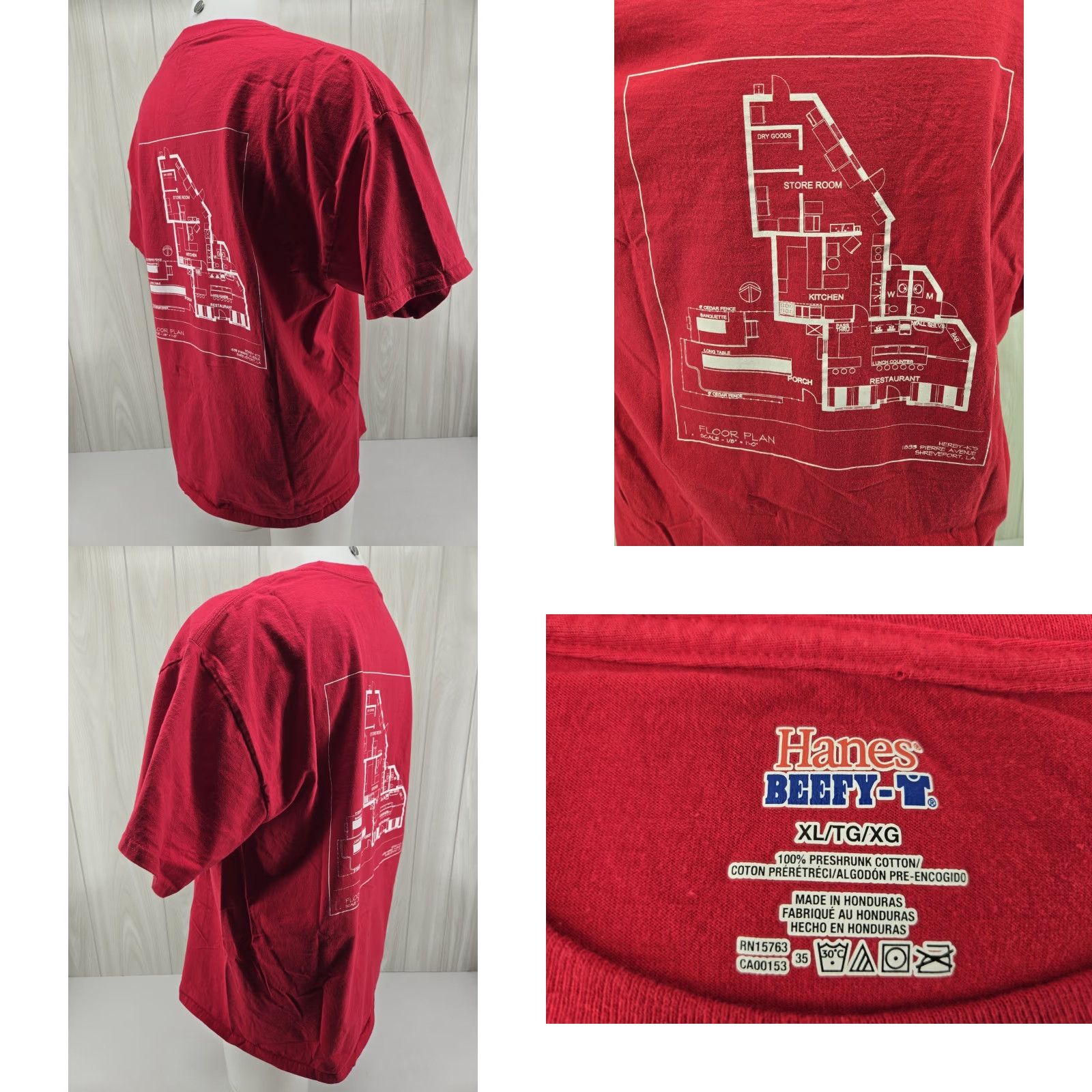 Hanes VINTAGE Herby K’s Shreveport Louisiana Historic Seafood Restaurant Shirt Red XL Hanes Men's T-Shirt Short Sleeve Graphic Print Cotton" Size US XL / EU 56 / 4 - 8 Thumbnail