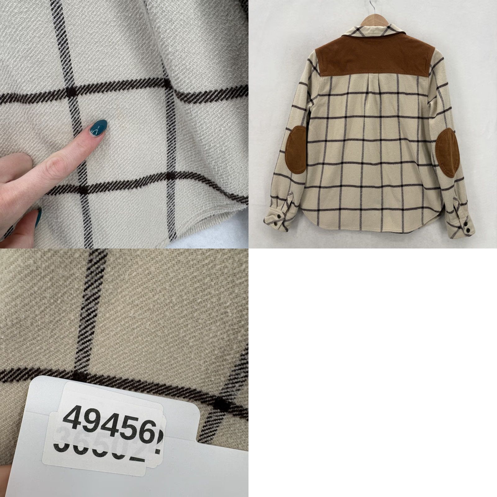 Faherty Faherty Shirt Womens S Beige Windowpane Plaid Flannel Button-Up Elbow Patch Corduroy Knit Stretch Casual Fall Winter Vintage: No (omit) Size S / US 4 / IT 40 - 9 Thumbnail