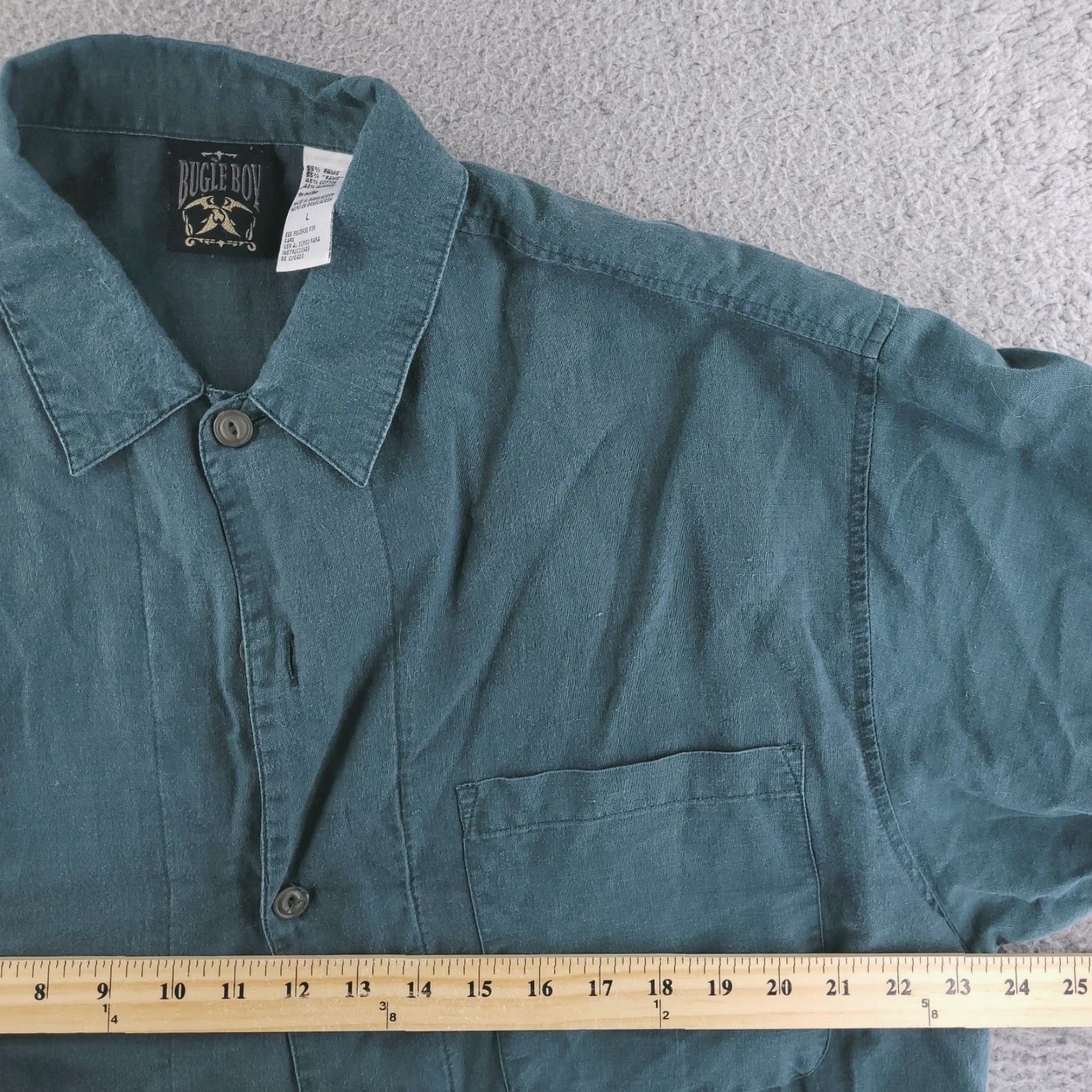 Etro VINTAGE Bugle Boy Shirt Mens L Green Canvas Short Sleeve Button-Up Collared Retro Work Relaxed Fit Size US L / EU 52-54 / 3 - 6 Thumbnail