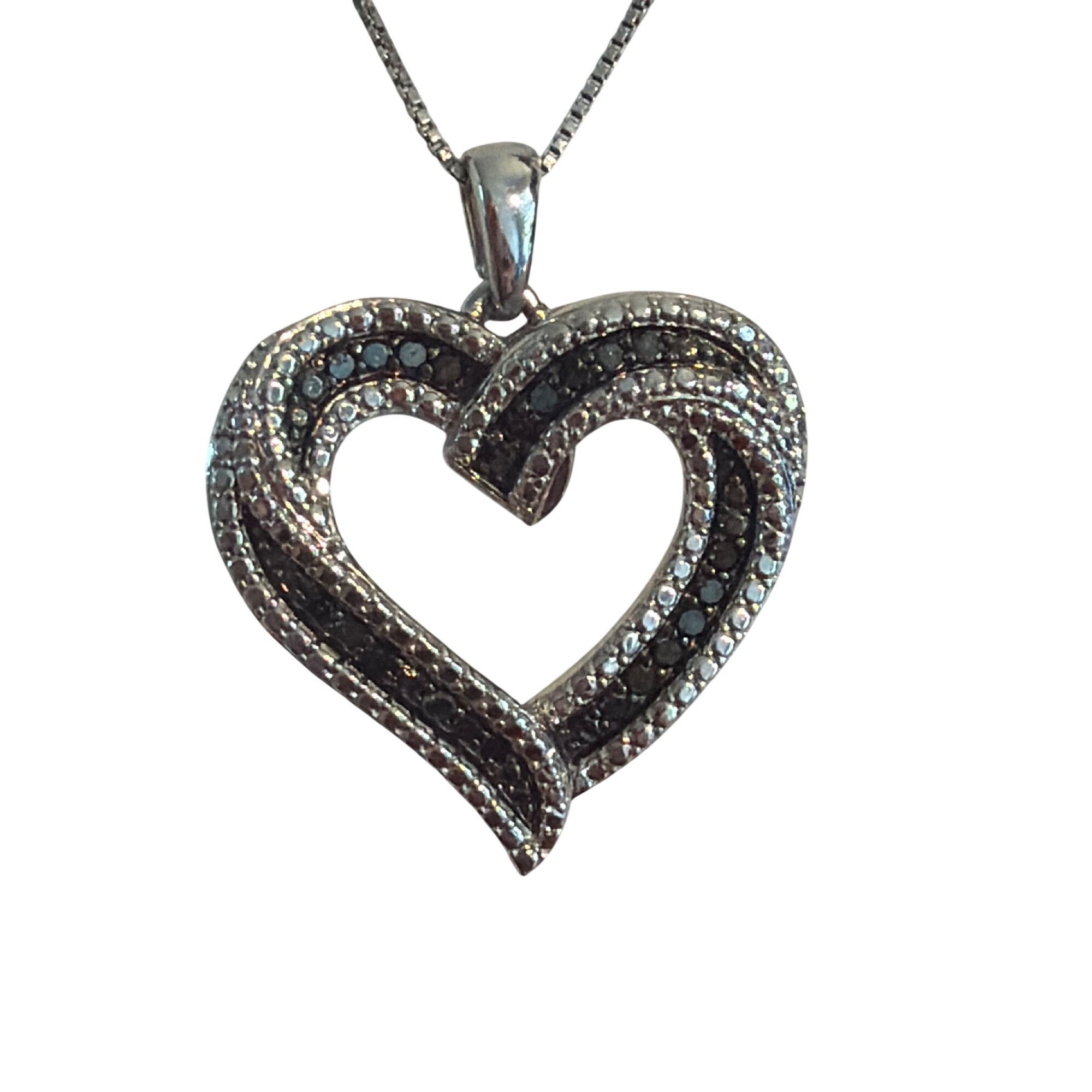 Other Sterling Silver Black Diamond Heart Pendant Necklace Stamped Size ONE SIZE - 2 Thumbnail