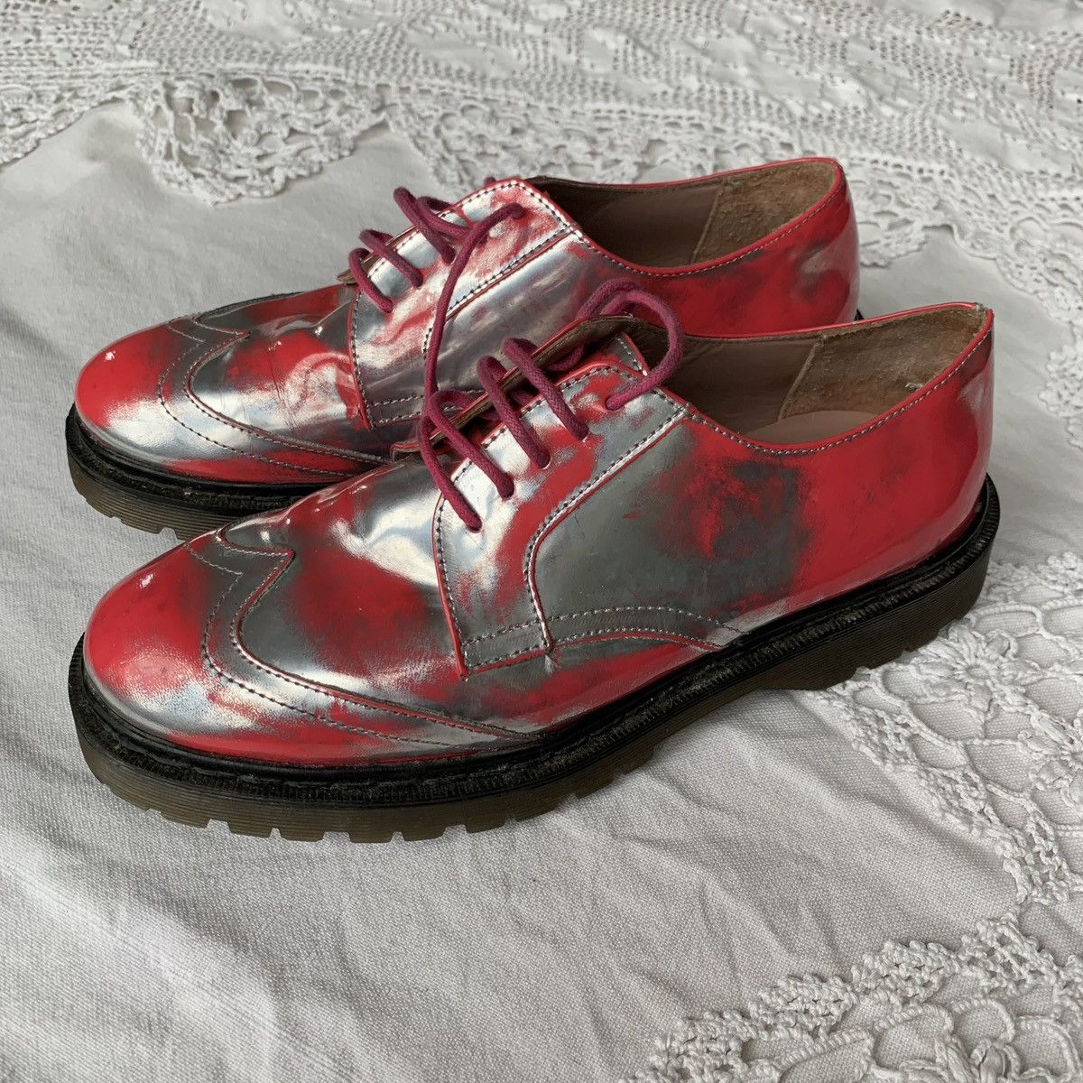Red Valentino pink and silver lace up shoes